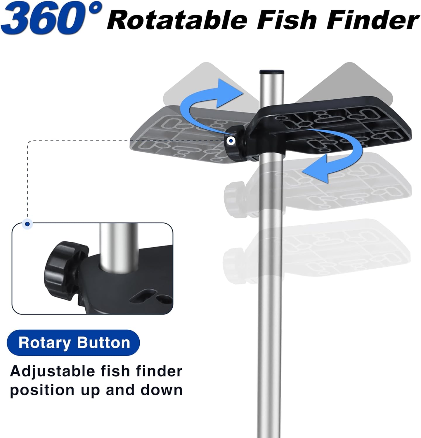 Portable Fish Finder Mount, Universal Transducer Bracket w/360° Adjustable Rotatable Transducer Pole Mount for Boat Canoes, Kayaks Fishing (31.5x5x2.6inch)
