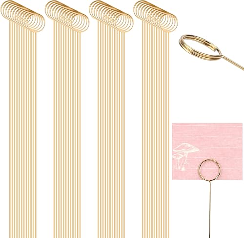 Miniatura 15 de 20 soportes para tarjetas de lugar, soporte de tarjetas de lugar de metal floral, soportes de números de mesa dorados, clips de púas de flores