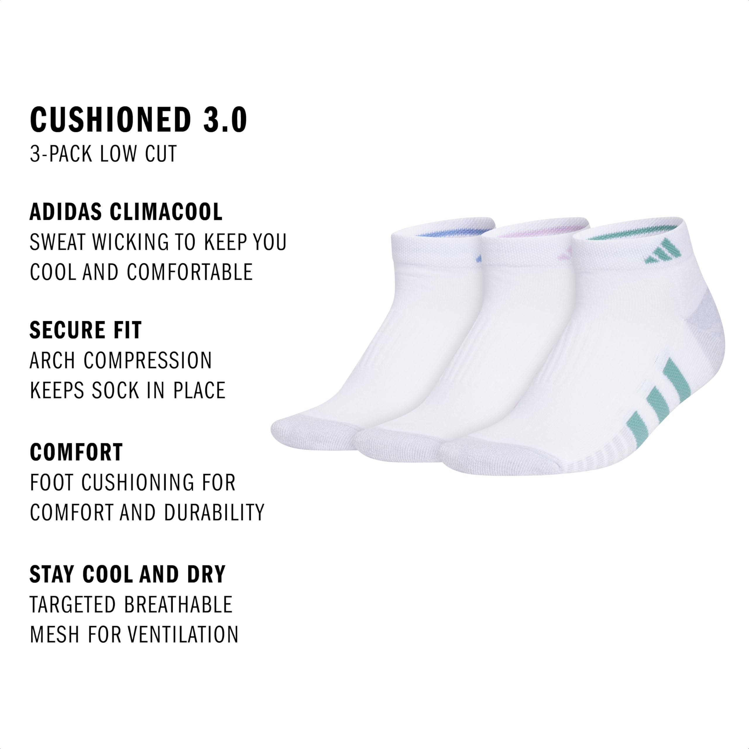 adidas Calcetines Acolchados de Corte Bajo (3 Pares) Calcetín de corte bajo Hombre (Pack de 3)