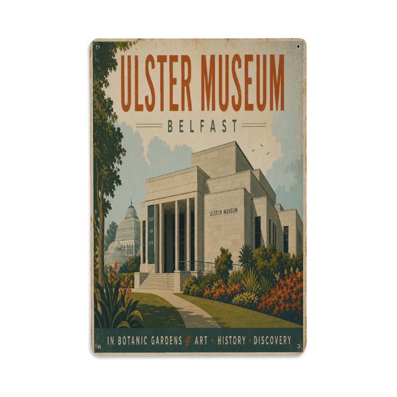 Belfast Northern Ireland Culture History Travel Metal Tin Sign Plaque Wall Decor for Cafe, Man Cave, Club Bar, Office, Home Garden Round Metal Poster 8x12Inch