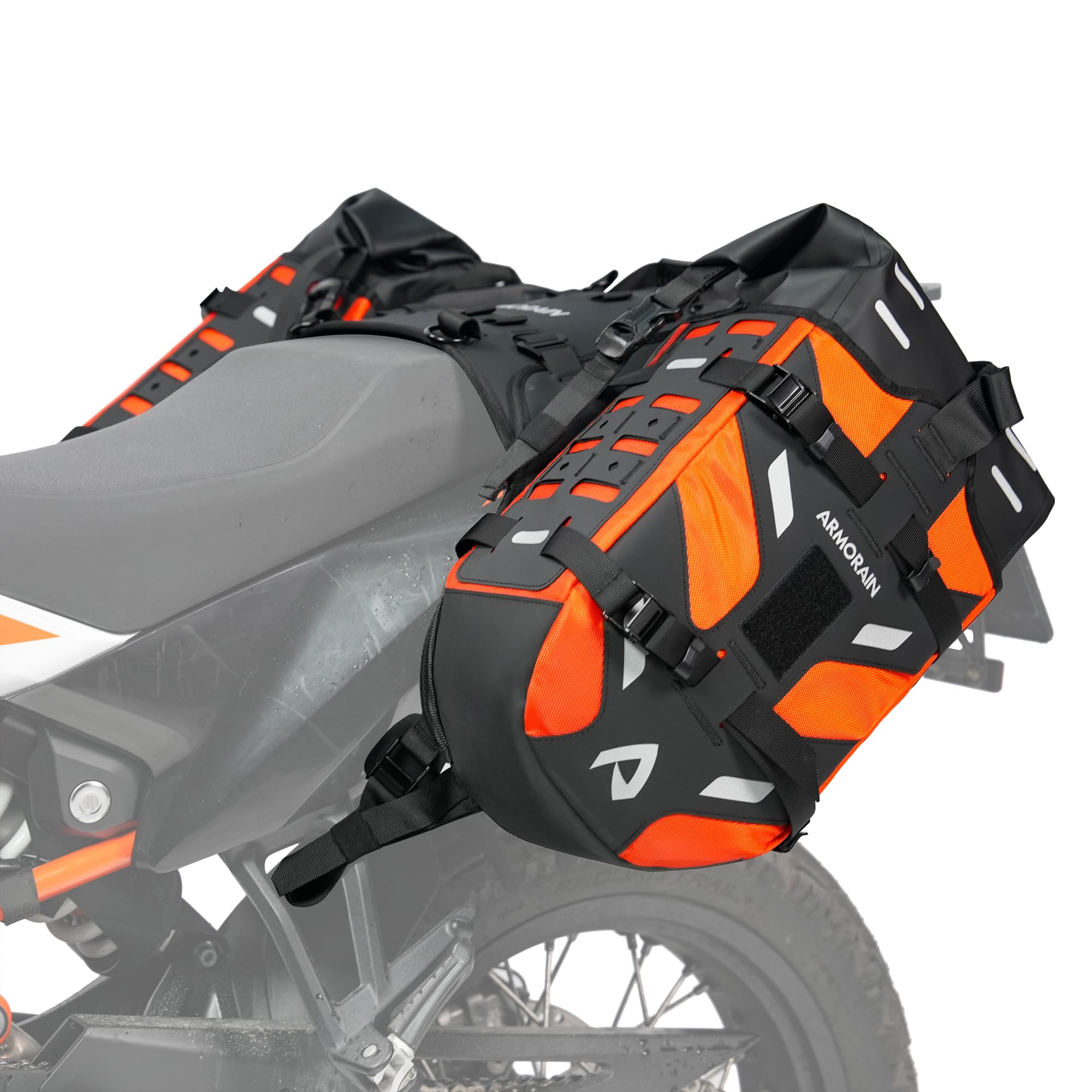 Borse da Moto impermeabili 40L Sistema da Viaggio Senza Bauletto Base Removibile 2026 per avventura, Attrezzatura da Moto (20L*2)(Arancione)