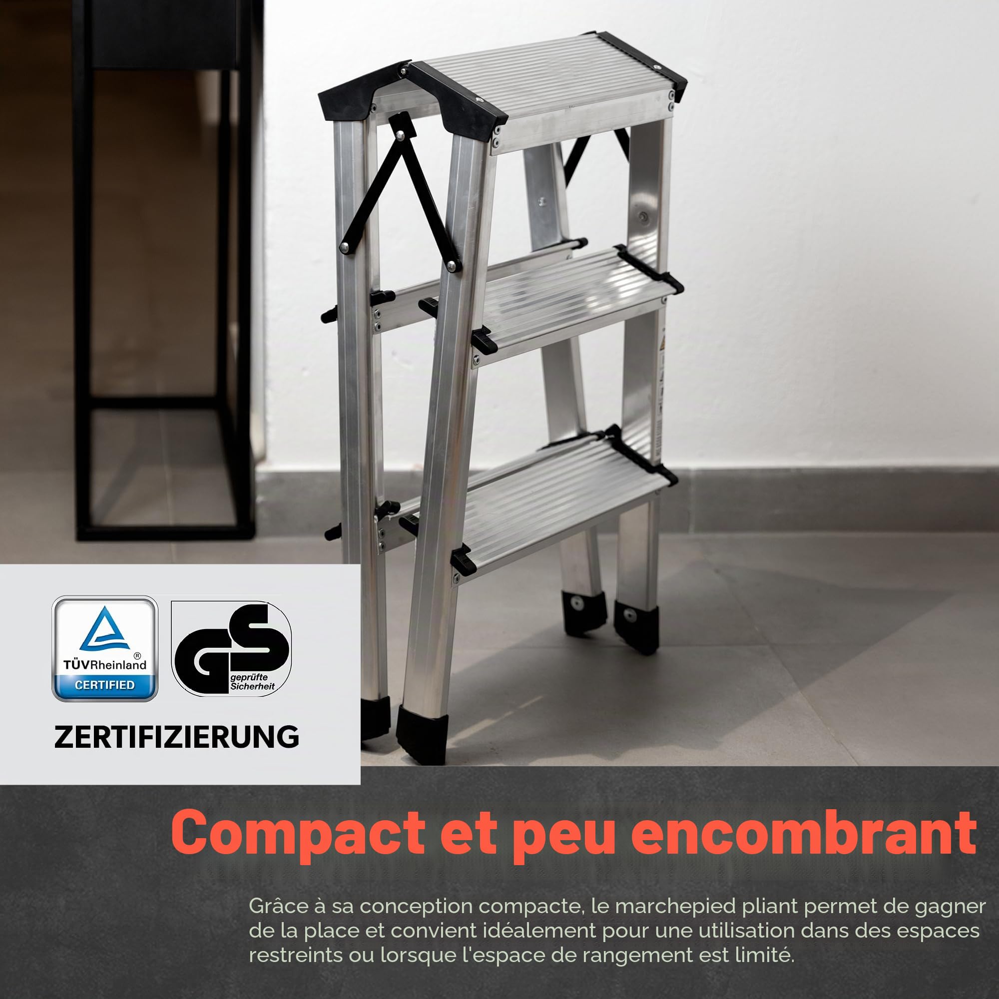 Siwitec Escabeau Pliable en Aluminium - 2 x 3 Marches, Accessible des Deux Côtés, Échelle Domestique Jusqu'à 150 kg, Certifié TÜV