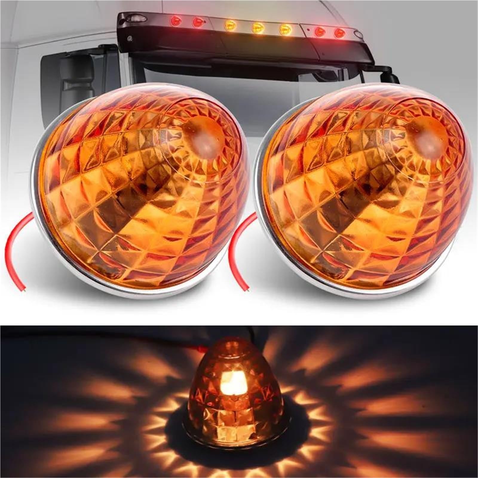 Luz Indicadora Luces LED Posición Lateral Para Camión, Remolque, Tractor, Autobús, Luz Trasera Cristal, Señal Giro Indicadores Señal Giro Led(2pcs Amber)