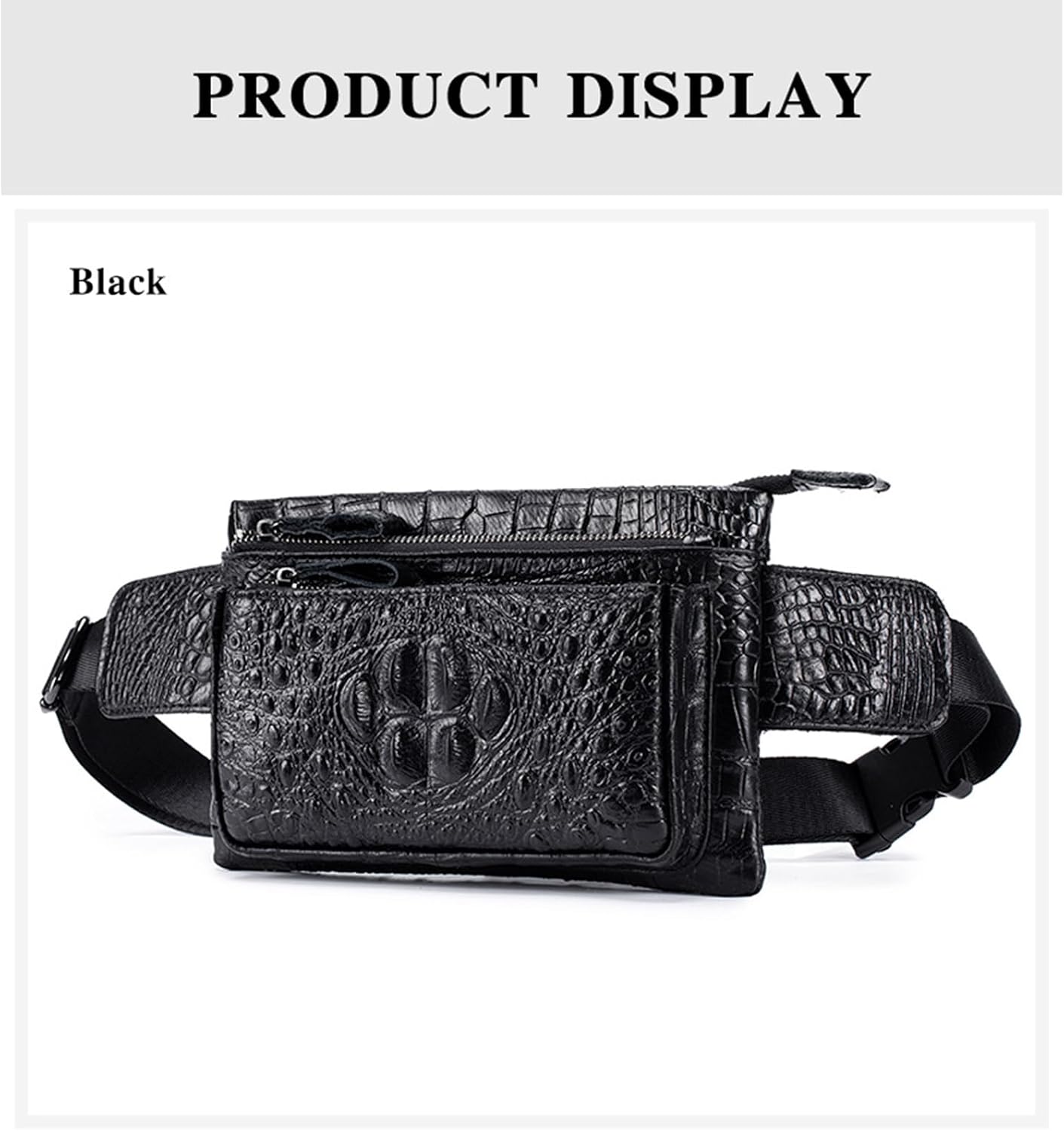 SUNGOOYUE Outdoor Sports Waist Bag, Cowhide Leather Adjustable Strap Fanny Pack Vintage Shoulder Bag with Multiple Pockets for Men Women Travel Hiking (Black)
