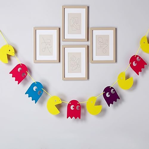Miniatura 5 de Pacmn - Guirnalda de fantasmas, 36 piezas, pancarta retro de arcade con fantasmas coloridos para fiestas temáticas de los años 80, eventos de