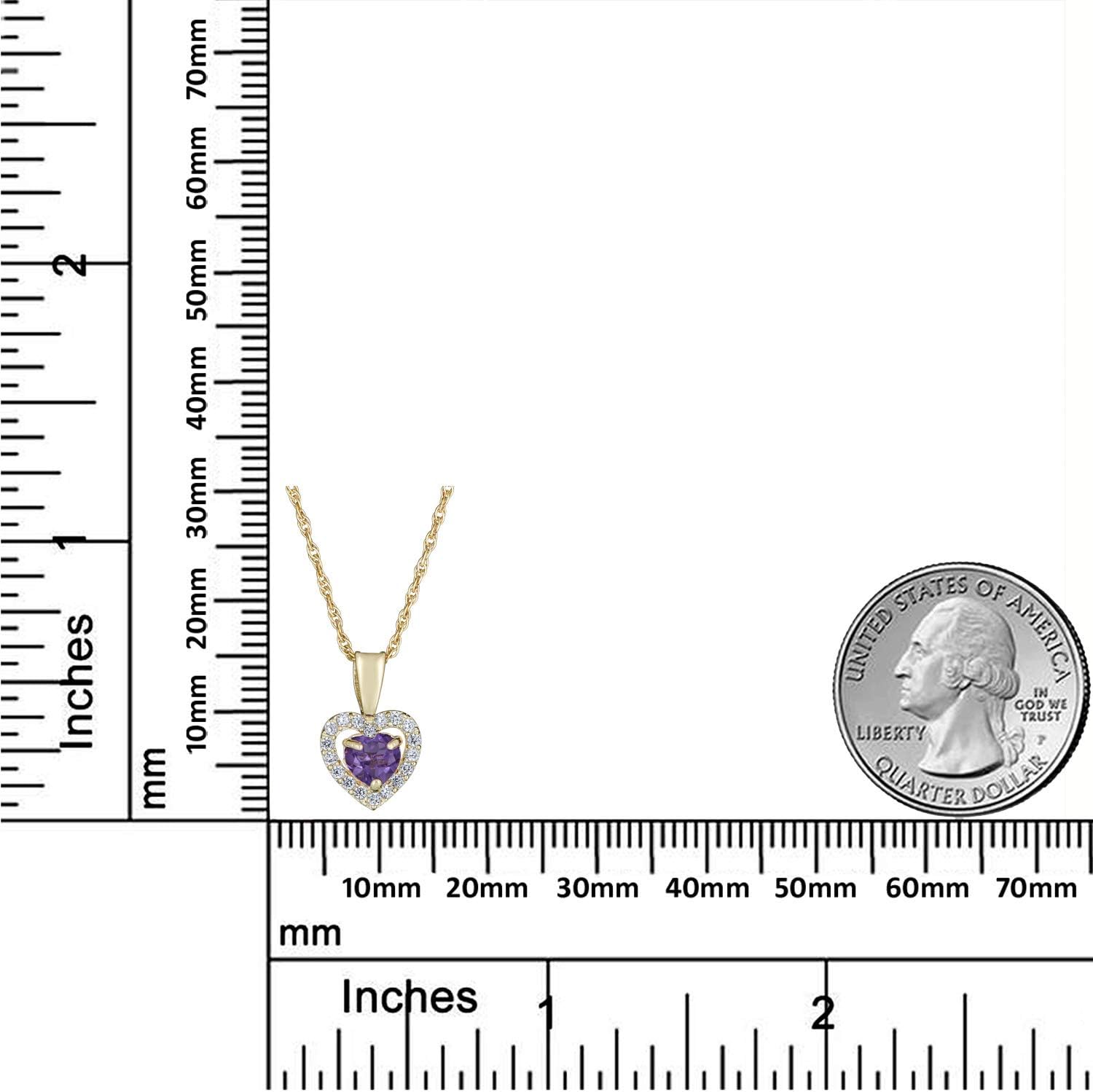 AVORA 14K Yellow Gold 12 Months 5mm Birthstone Simulated Diamond CZ Heart Halo Pendant Necklace with 18" Chain