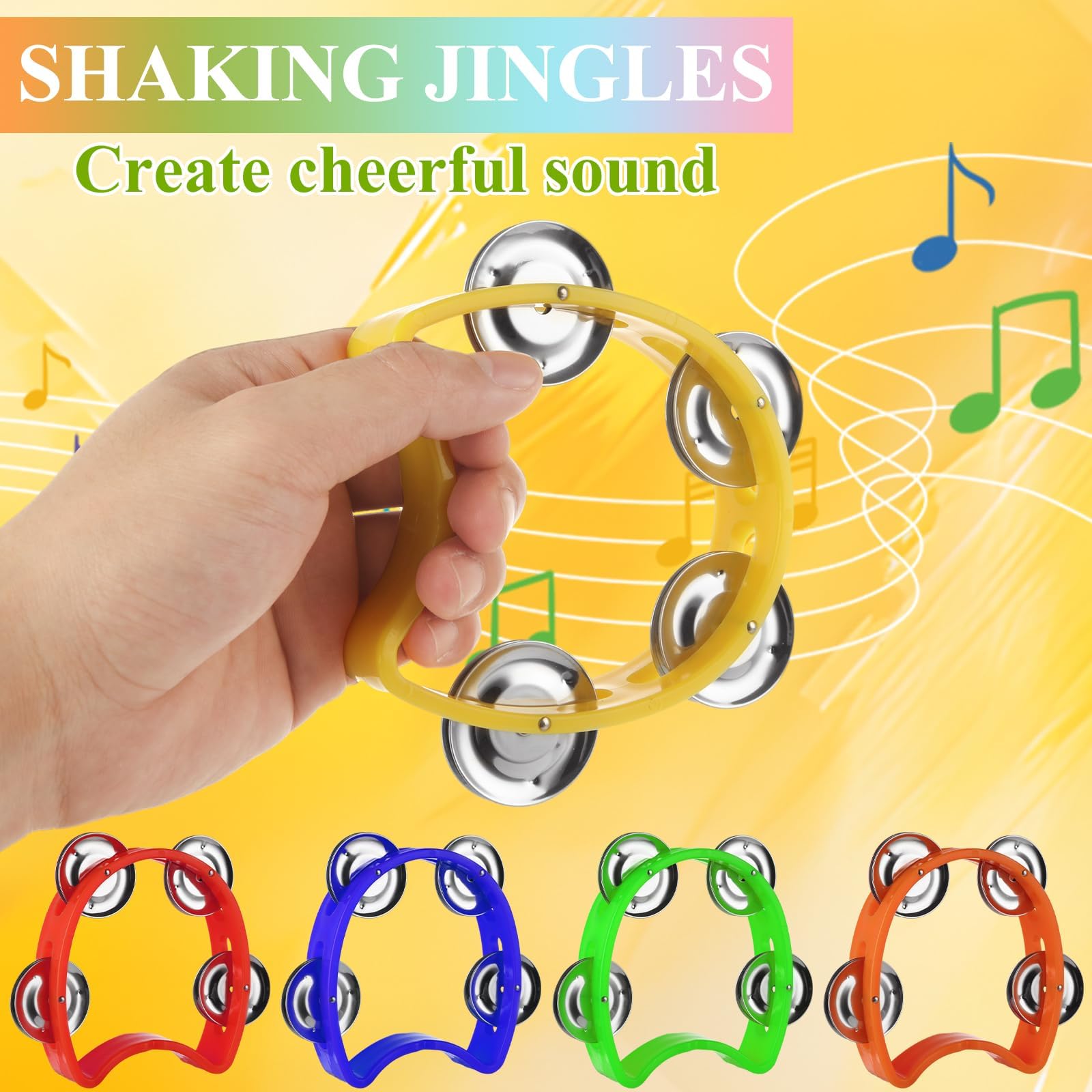 Lot de 30 tambourins pour adultes, 6 couleurs, 4 cloches, lot de 10 x 13 cm, mini tambourins pour église, fêtes et événements de groupe
