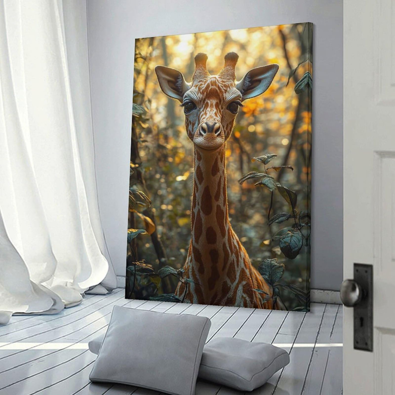 Junmoney Giraffe Portrait in Forest Room Decor Wall Art 24x36inch(60x90cm), for Lounge Decor, Offices Or Entryway Styling, A Flexible Wall Accent for Shared Spaces