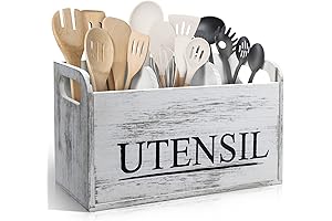 White Utensil Holder for Countertop - Rustic Farmhouse Kitchen Organizer