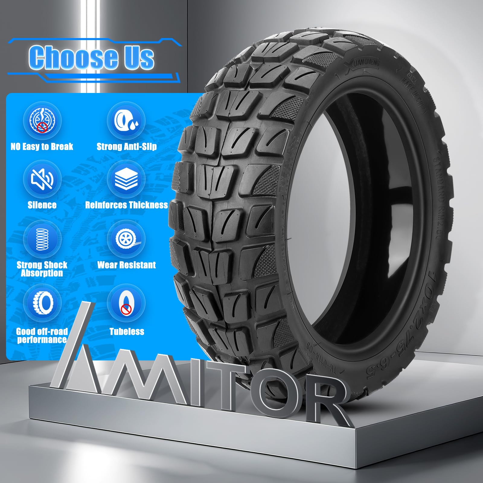 10 x 2,75 – 6,5 Tubeless, pneumatici autoriparanti da fuoristrada, con valvola, 10 pollici, pneumatici di ricambio per e-scooter, resistenti all'usura e durevoli, antiscivolo e antiperforazione
