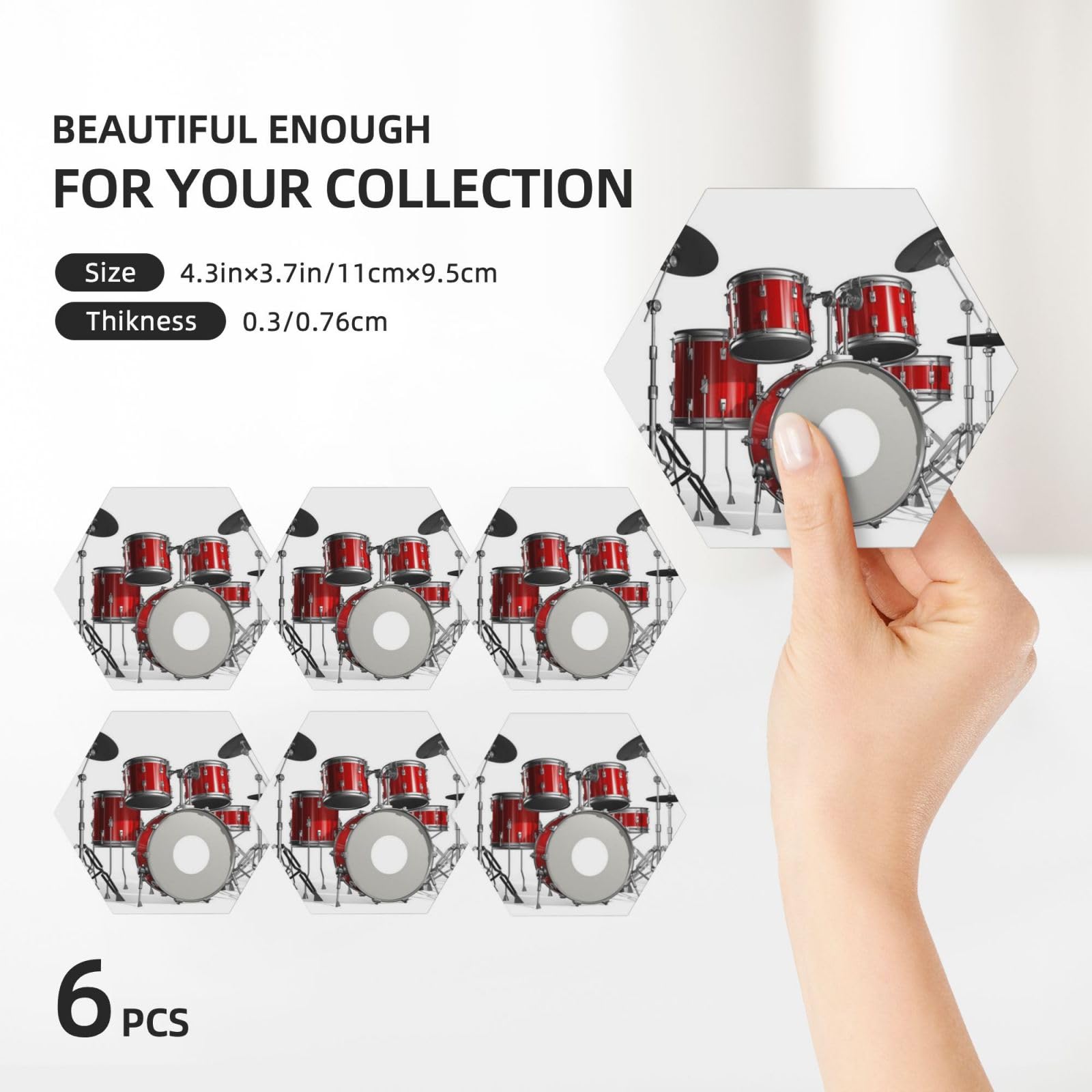 Set di 6 sottobicchieri in ceramica con stampa a tamburo, accessori eleganti per la cucina e la casa