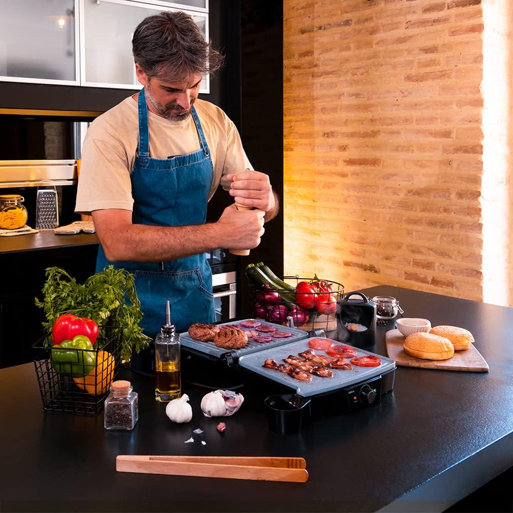 Cecotec RocknGrill 2000 Stone Ceramic MixGrill. 2000 W, Grill, Griglia, Ferro e Sandwichera, Rivestimento Ceramico, Superfie Misto Apertura 180°, Scatola Raccolta, Inox Cecotec RocknGrill 2000 Stone Ceramic MixGrill. 2000 W, Grill, Griglia, Ferro e Sandwichera, Rivestimento Ceramico, Superfie Misto Apertura 180°, Scatola Raccolta, Inox