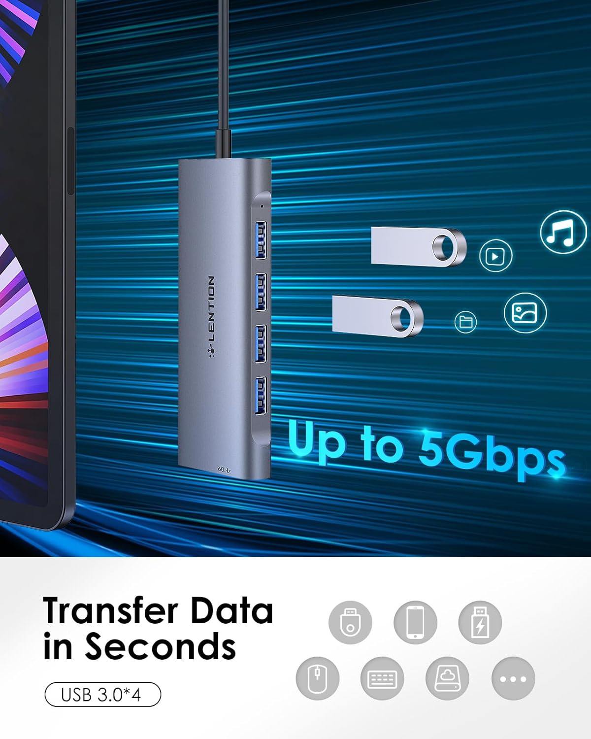 LENTION USB C Hub különböző nézetek és portok