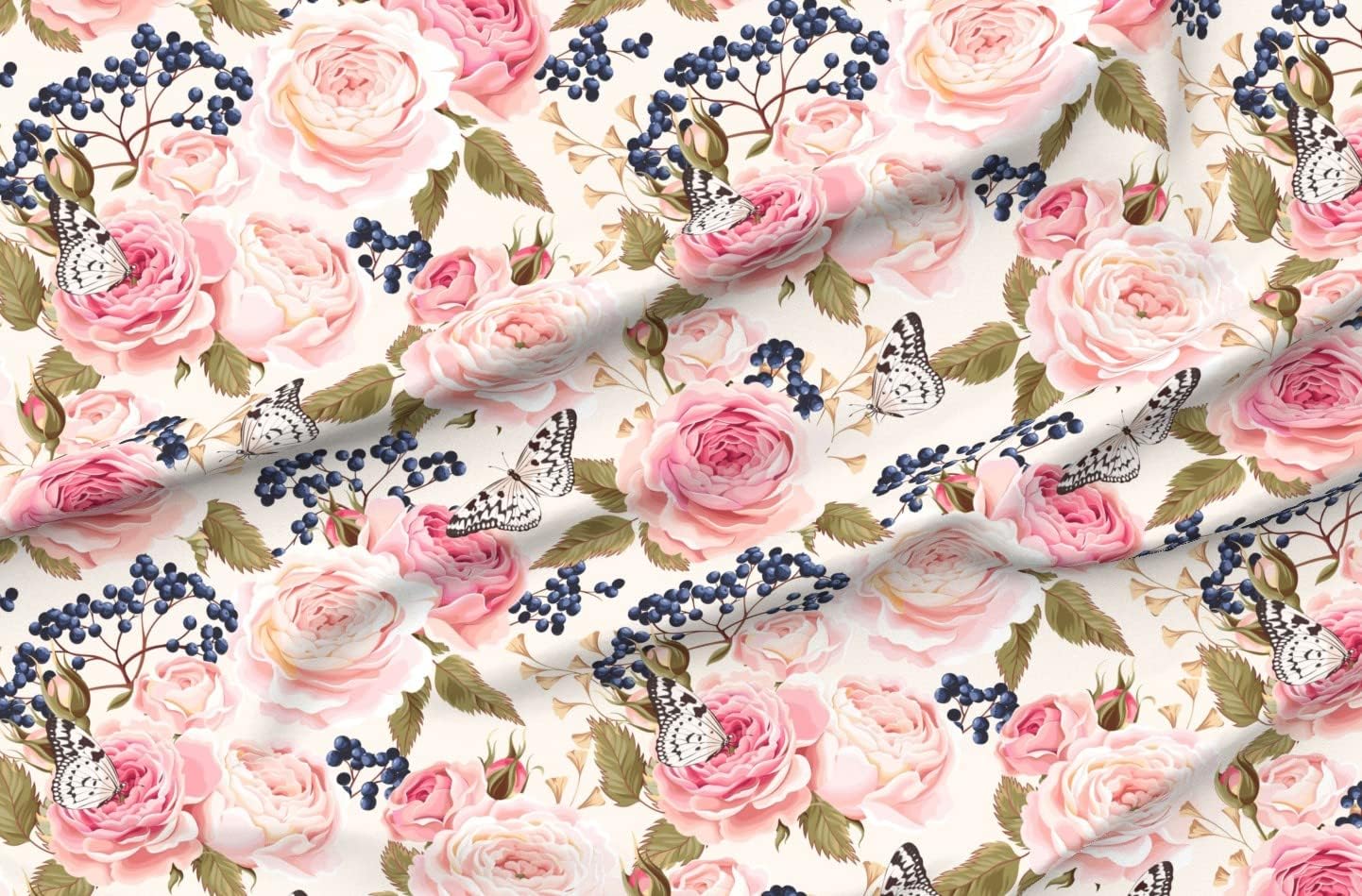 Spoonflower Fabric - Spring Garden Victorian Botanical Large Scale Chintz Flower Meadow Printed on Organic Cotton Sateen Fabric by The Yard - Sewing Quilting Apparel Home Decor