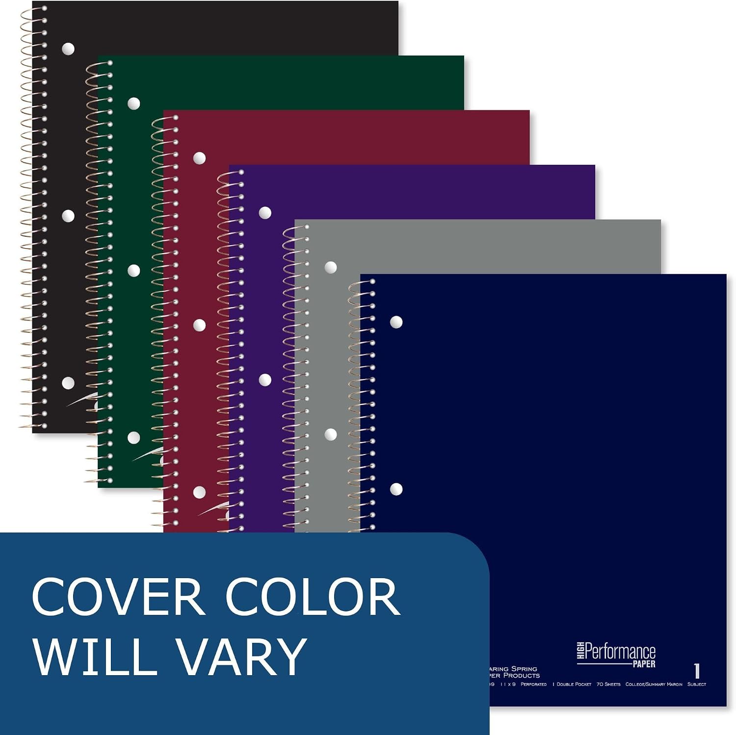 ROARING SPRING Law Ruled Spiral Notebook, 1 Subject Notebook with Double Pocket, College Ruled with 3" Summary Margin, 70 Perforated Sheets, 11" x 9", 3 Hole Punched, Made in USA