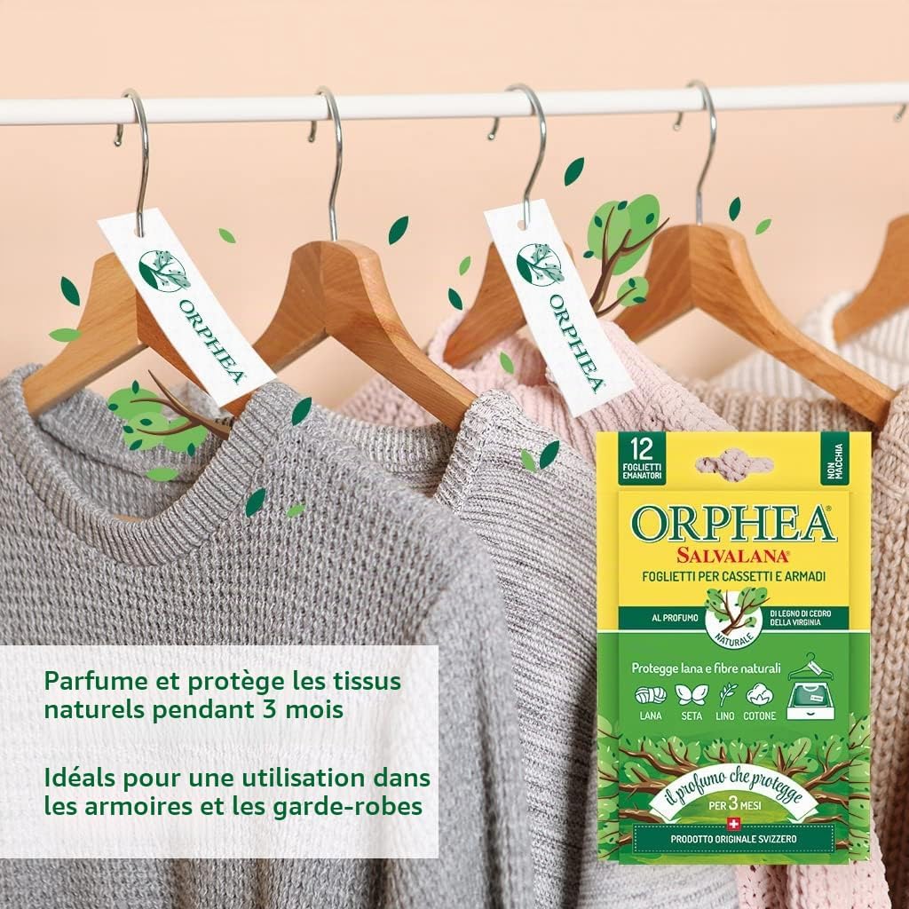 Orphea, Lot de 3 Paquets de 12 feuillets de Protection pour tiroirs et armoires, pour Laine et vêtements Toute la Saison, Parfum Legni de Cèdre 118935 — vue 3