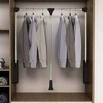 Adjustable Pull Down Wardrobe Rail Closet Rod Heavy Duty Steel Rod with Wall mounted Industrial Frame Size: 890 1210mm