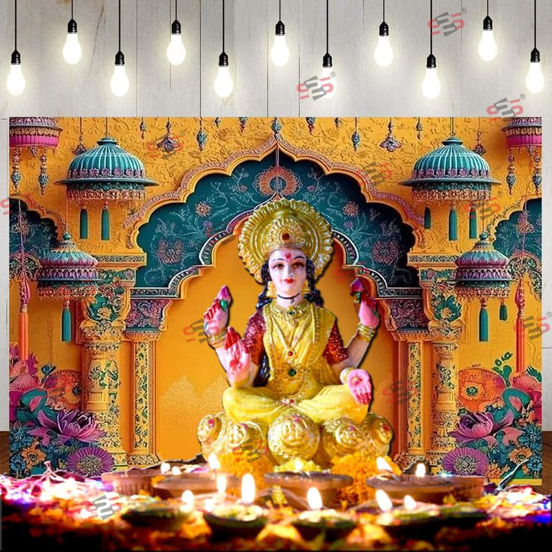 Image of S2S Yellow Arch Backdrop Cloth for Pooja Decoration Traditional, Background Decoration Cloth | Curtain Cloth for All Festival, Functions & Ceremonies - (5 x 8 Feet) (Yellow Arch)