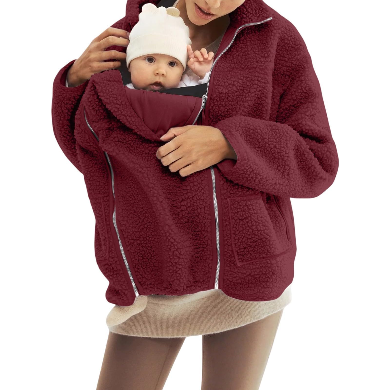 Abrigo de maternidad 2 en 1 para mujer, forro polar con chaquetas de bebé