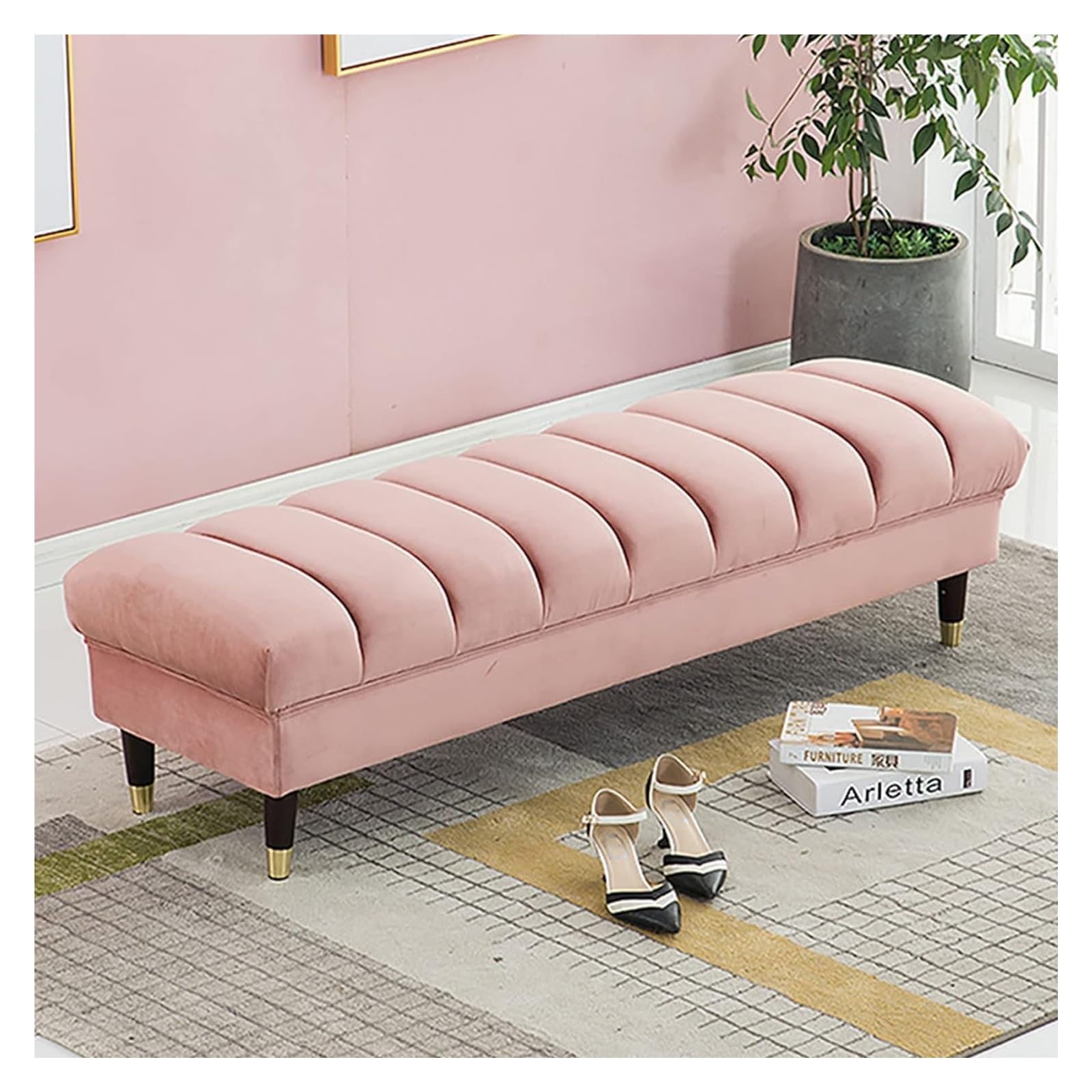 Ottoman rectangulaire en velours pour chambre et couloir moderne élégant