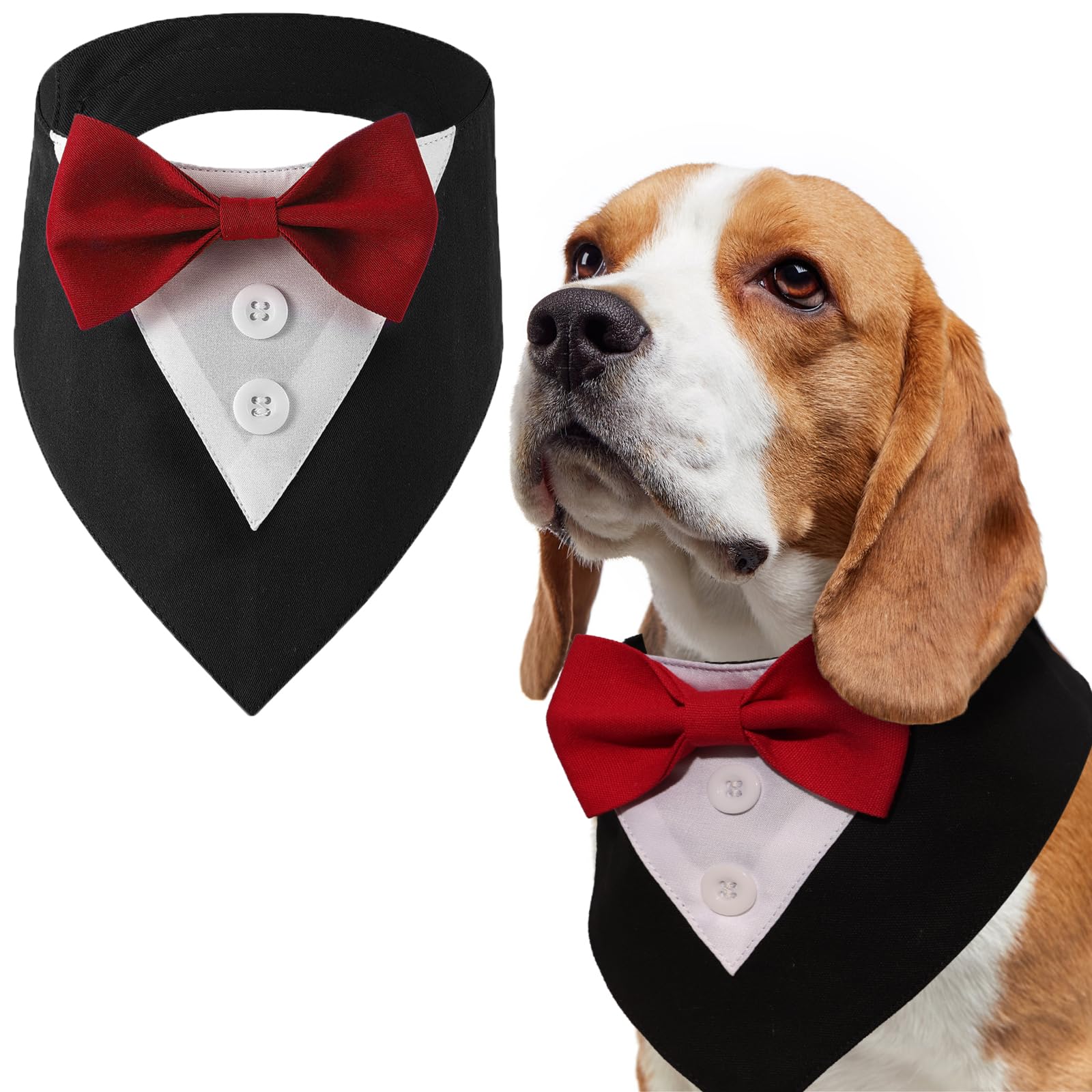 Papillon Cane Matrimonio - Bandana Cane Regolabile Natale Personalizzato Smoking Sciarpe del Cane Natalizia, Cravatta per cani, Accessori Feste Compleanno Cani, Nero+Rosso Fiocchetti, L
