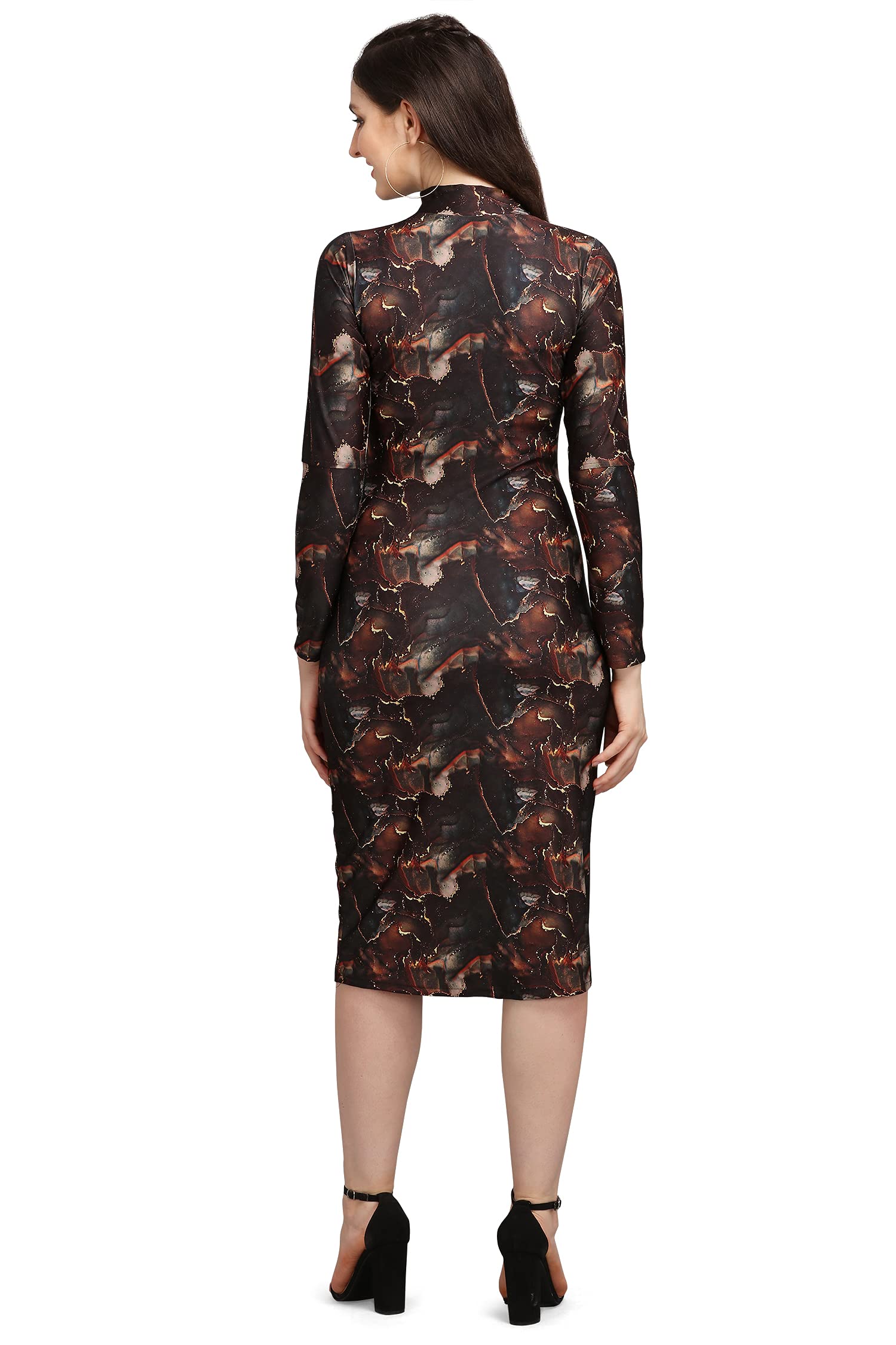 Purvaja Women's Polyester Blend Bodycon Knee Length Cocktail Dress (Siri-Turtle-Coco-S_Dark Brown