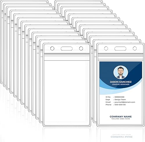 100 soportes para tarjetas de identificación, soporte vertical para etiquetas de nombre, de plástico transparente, con cremallera resellable
