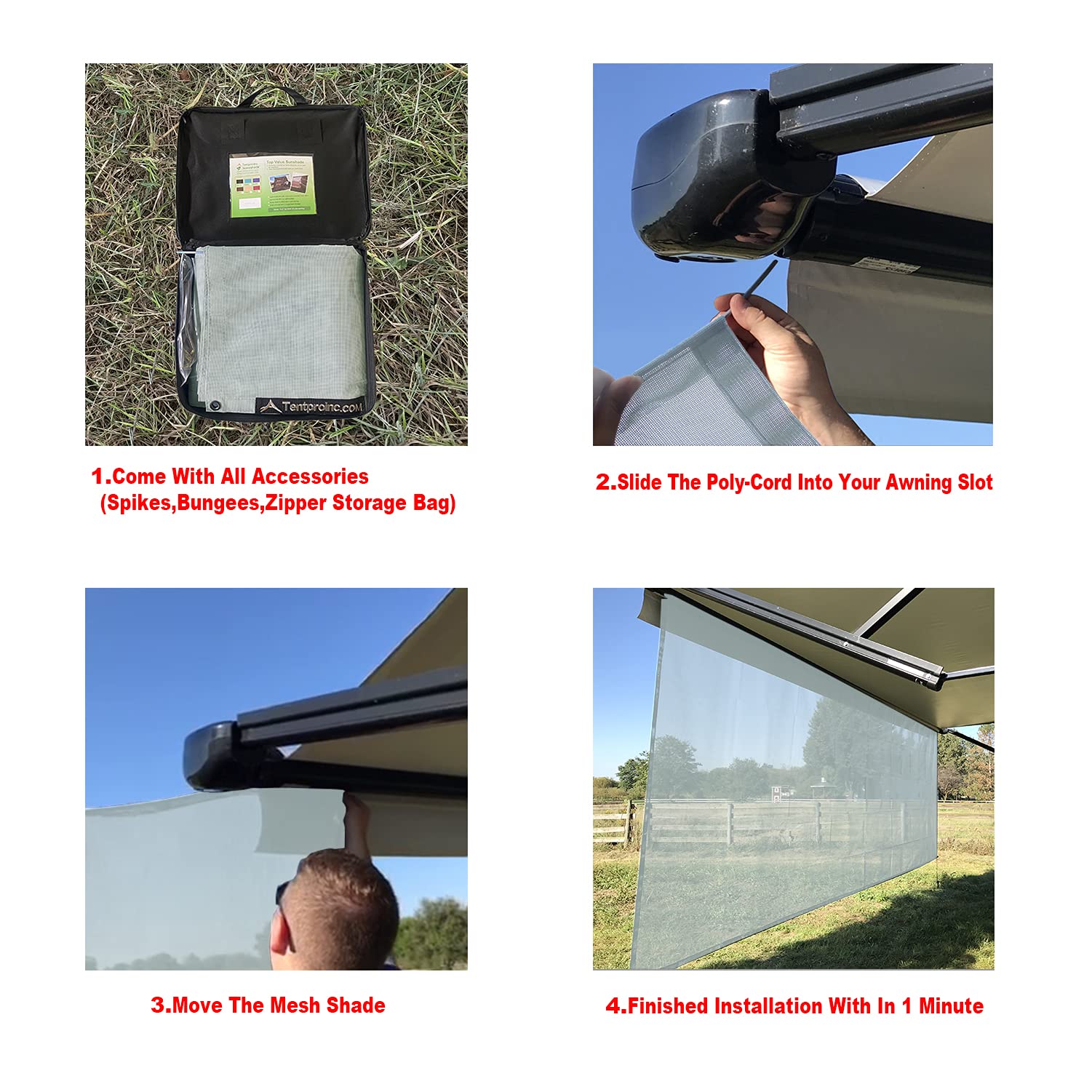 Tentproinc RV Awning Sun Shade 8' X 10' 3'' Gray Mesh Screen Sunshade UV Blocker Complete Kits - 3 Years Limited Warranty - Image 3