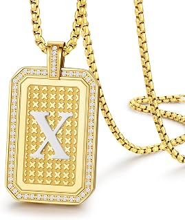 Initial A-Z Letter Pendant Necklace Men Women Capital Letter Gold Plated 18K Diamond Square Chain Jewelry Gift, Christmas Gift for Husband