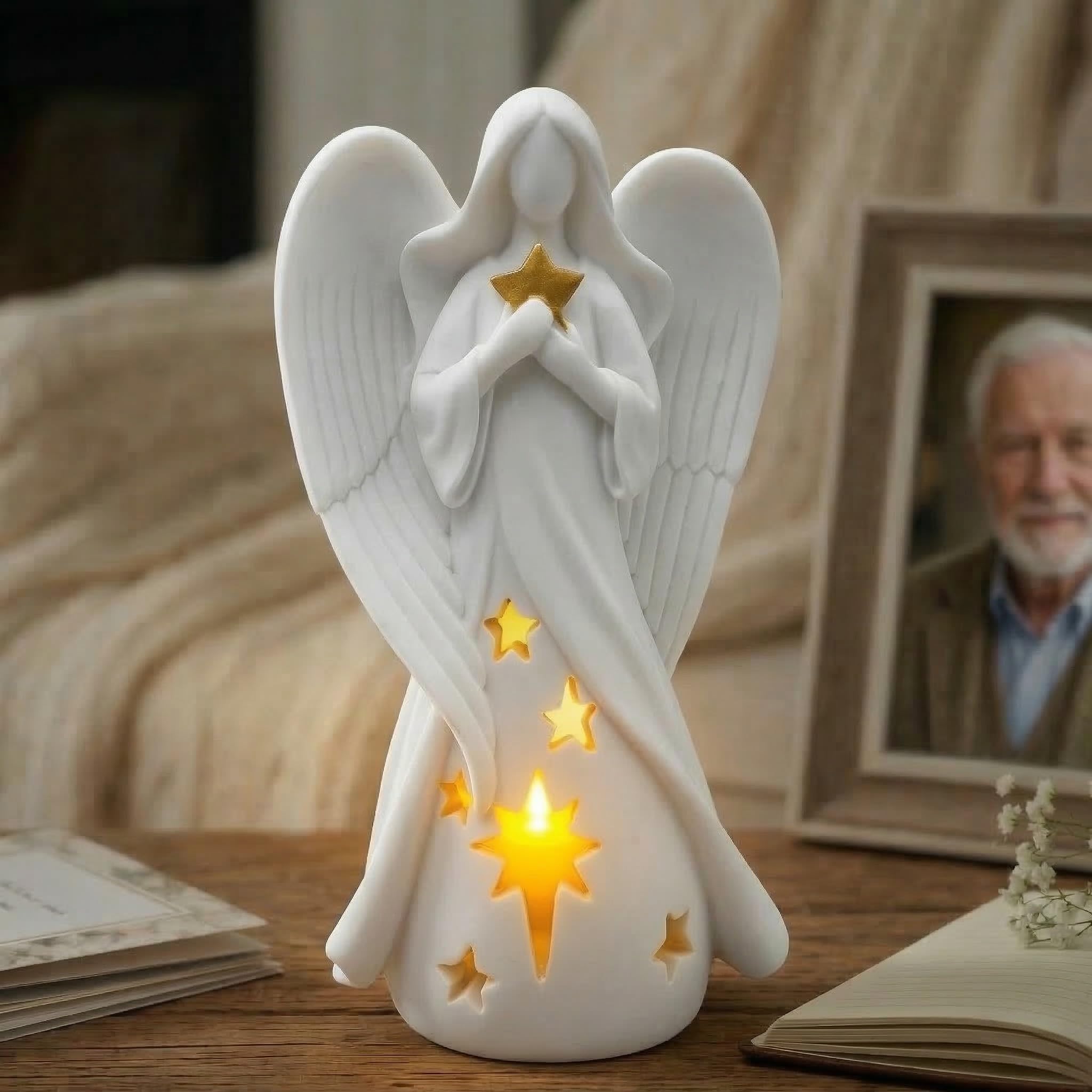 OakiWay Sympathy Gifts - Star Angel Tealight Candle Holder with Flickering LED Candle, Memorial Present for Loss of Loved One, Bereavement & Remembrance Home Decor