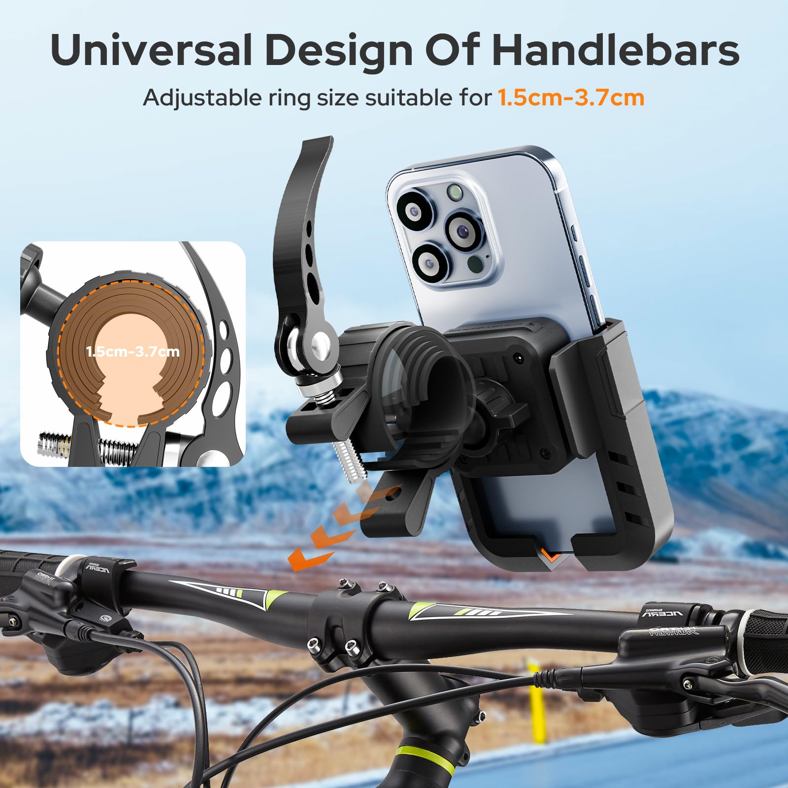 Zivacate Uchwyt na Telefon Rowerowy, 360° Obracalny Uchwyt na Telefon Motocyklowy, Uchwyt Telefon Rowerowy Kompatybilny z iPhone 13 15 14 Pro Max Plus, Samsung (Max), Telefon 4.7'' do 7.2''