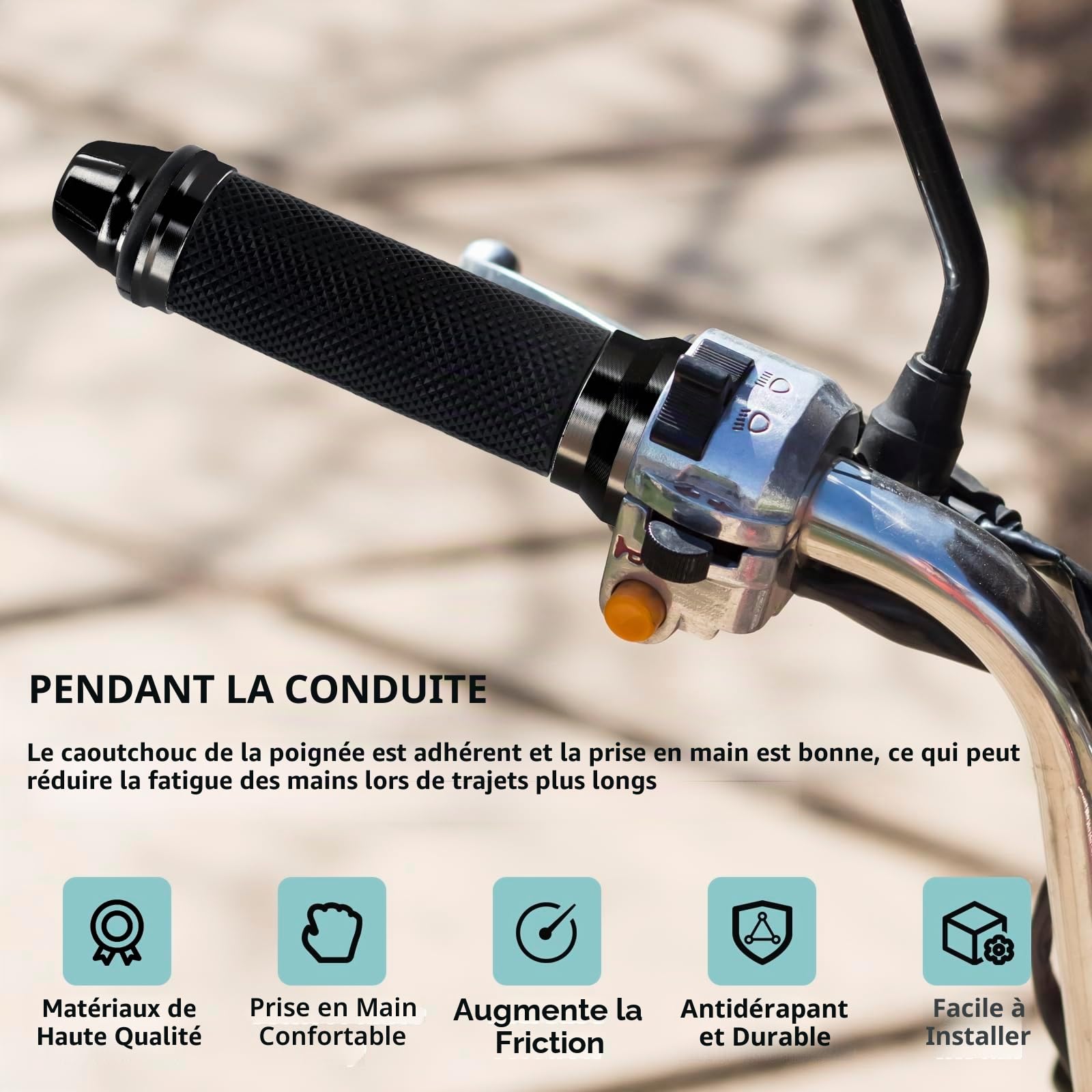 Poignées de guidon de moto, poignées de guidon de moto 22 mm/24 mm, poignées de guidon de moto tout-terrain, poignées de moto universelles en caoutchouc antidérapant, poignées de vélo, poignées de