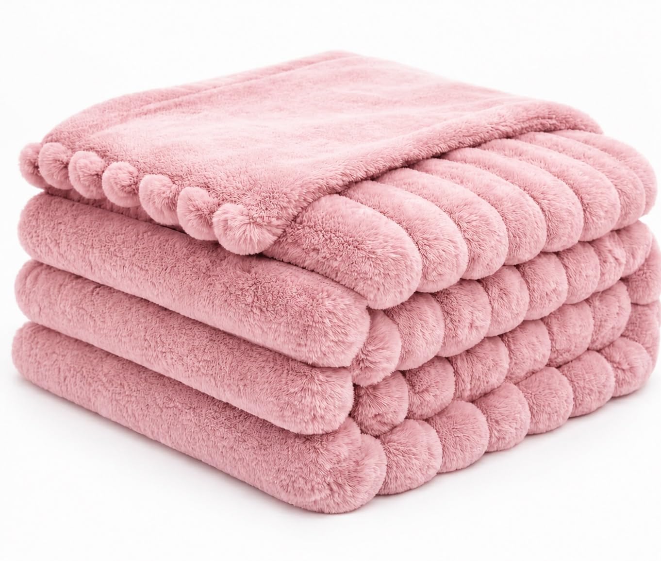 Dripsetter Ribbed Fleece Throws For Sofas Large Bed, Chair Couch | Extra Large Faux Fur Throws Settees Decorative Travel Blanket | Thick Warm Lightweight Fluffy Pink Blanket Throw Kingsize, 200x240cm