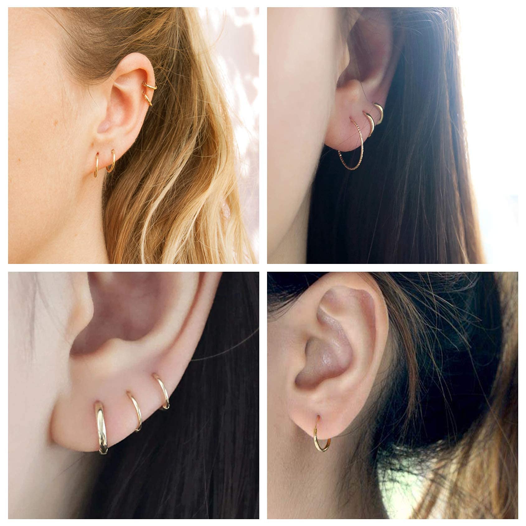 Arrancadas pequeñas de plata de ley 925, chapadas en oro blanco de 14 quilates, infinitos, para cartílago, para mujer, hombre y adolescente, Base de chapado en oro, 7Plateado-3 pares 6/8/10 milímetros 7