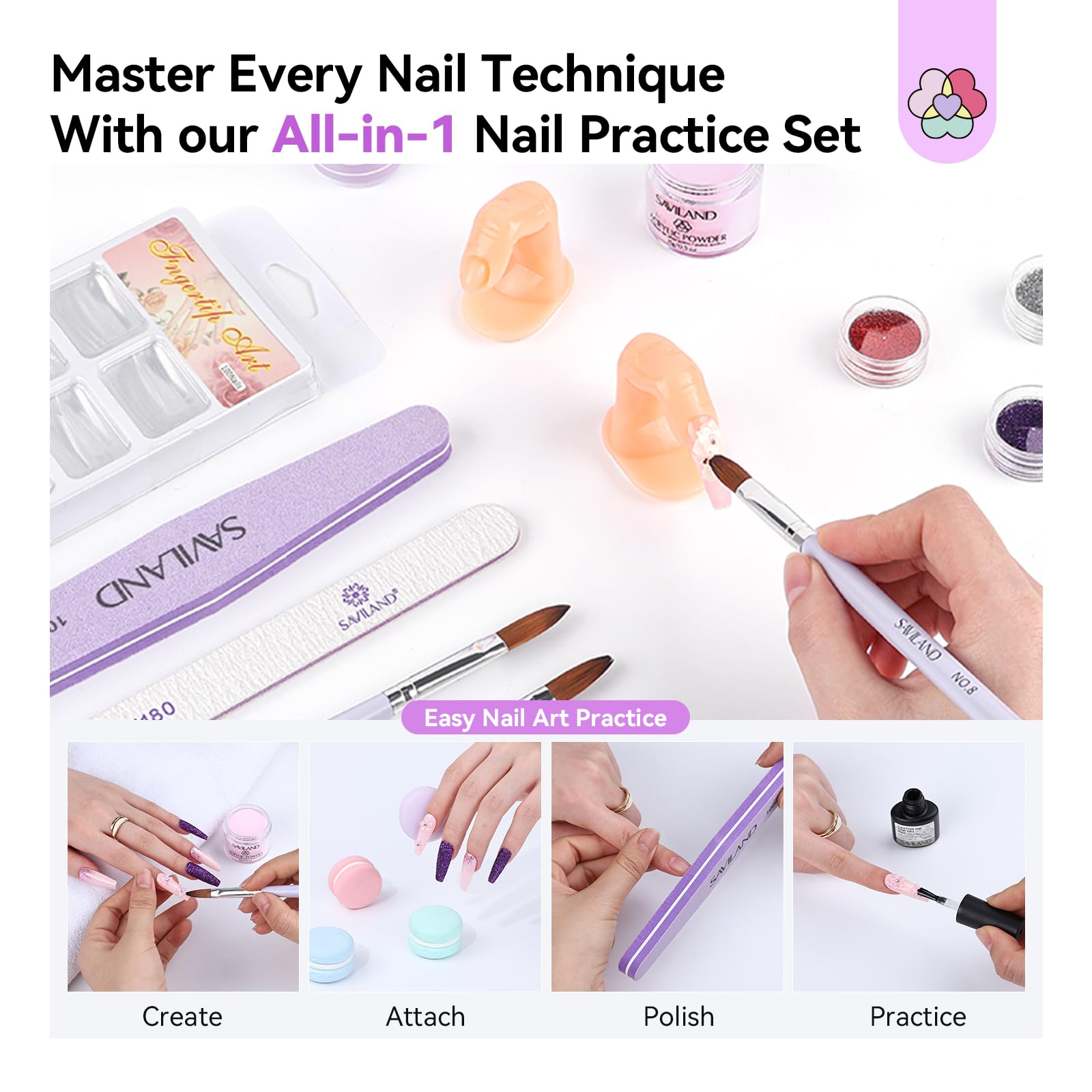 SAVILAND Ultra Acryl Nagel Kit mit Bohrer: All-In-1 Nagel Kits mit allem 3 PCS Acryl Pulver 50 ML EMA Monomer 5 Farbe Gel Nagellack U V Lampe Nagelhaut Entferner Praxis Finger Zuhause DIY Starter