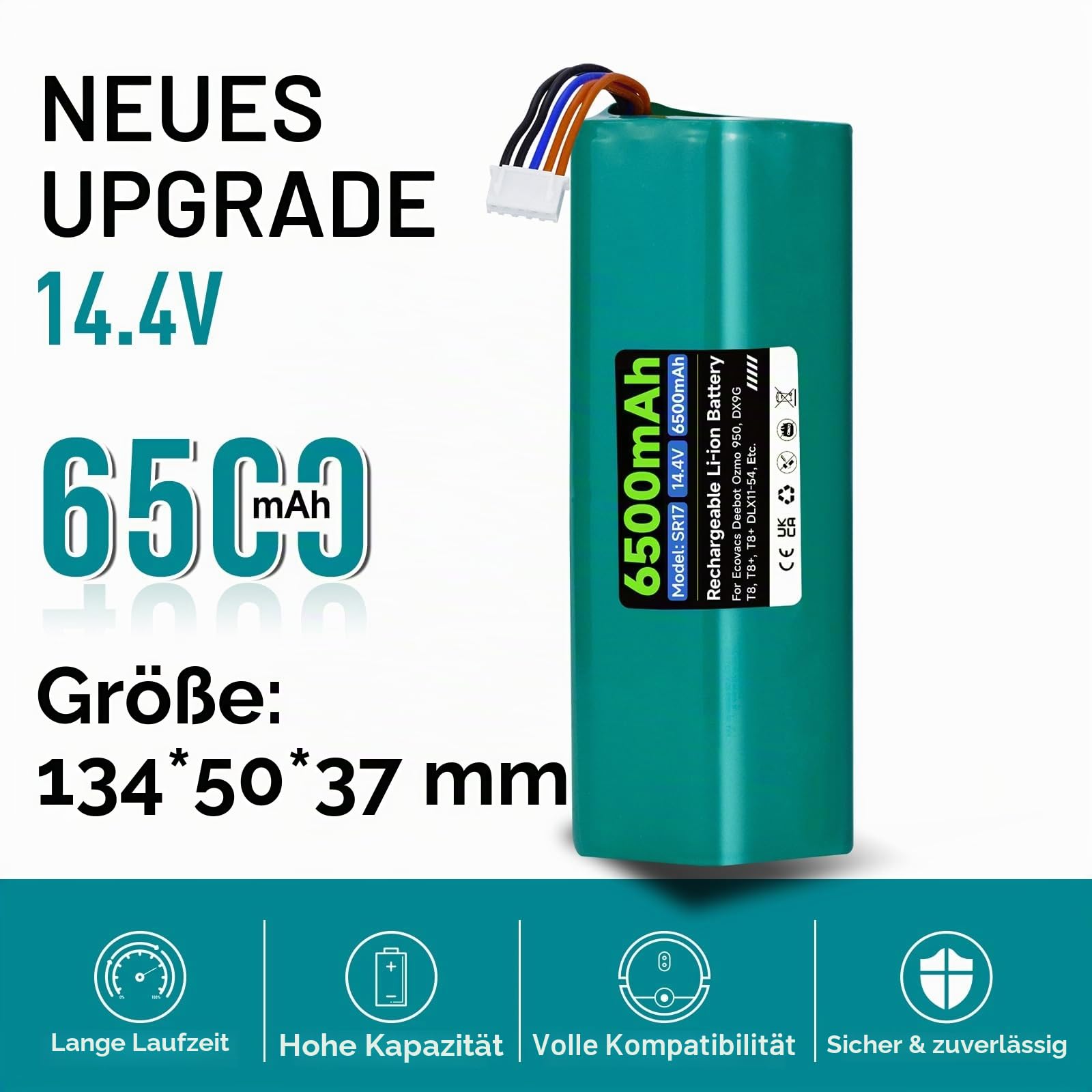 6500mAh 14.4V Ersatz Akku für Deebot N10 N20 N30 Pro/Max/Plus, für Ecovacs T30 Omni, für Ecovacs Deebot X1 Omni/Turbo/Plus