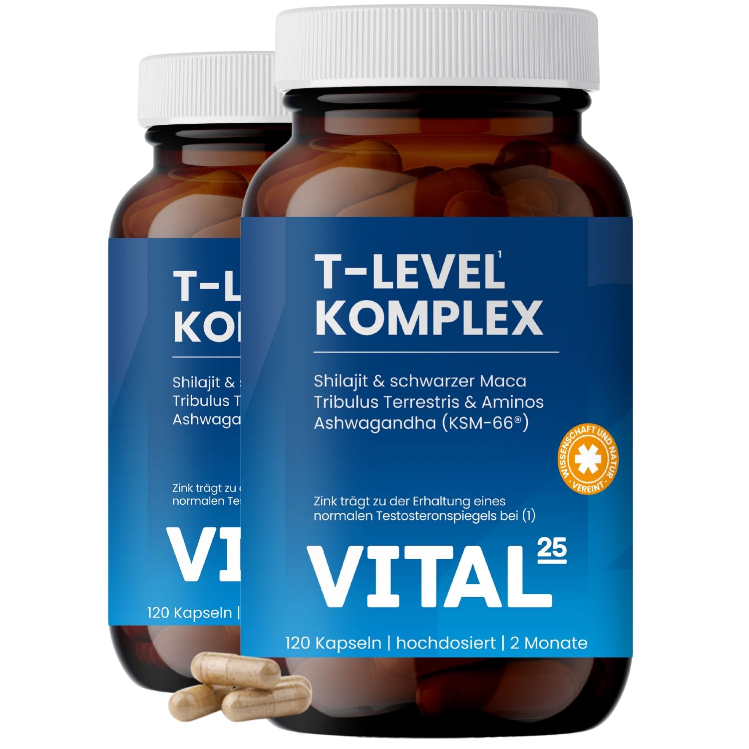 T-Level Kapseln mit Shilajit, Ashwagandha KSM-66®, Maca schwarz, Bockshornklee, Tribulus, Cordyceps, Bor, Aminos - hochdosiert & vegan - 240 Kapseln für 4 Monate