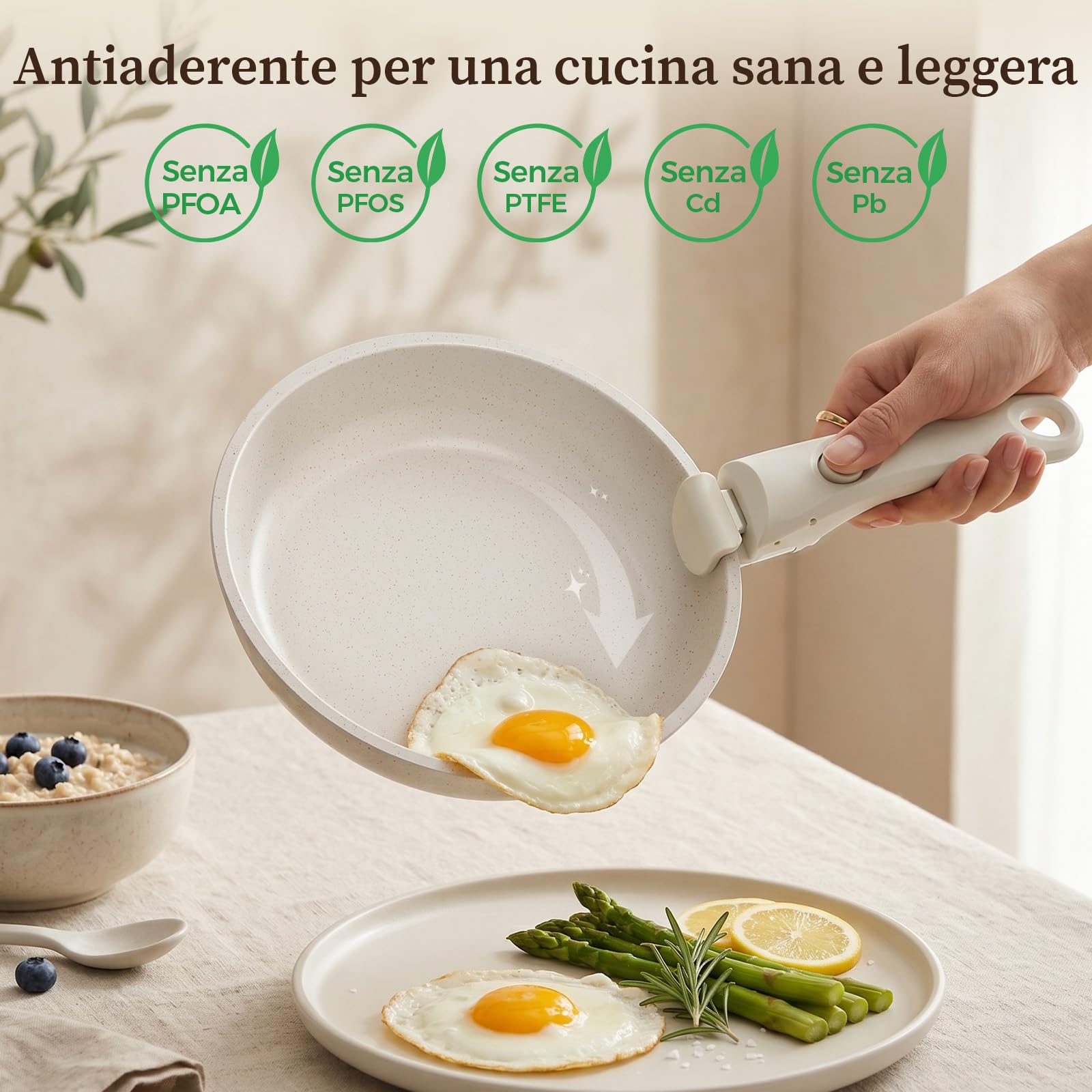 YASHE Pentole induzione 15 pezzi, atossiche, senza PTFE e PFAS | Tegame con Coperchio, Batteria da Cucina Antiaderenti in Granito, Salvaspazio Impilabile, Per Casa e Camper