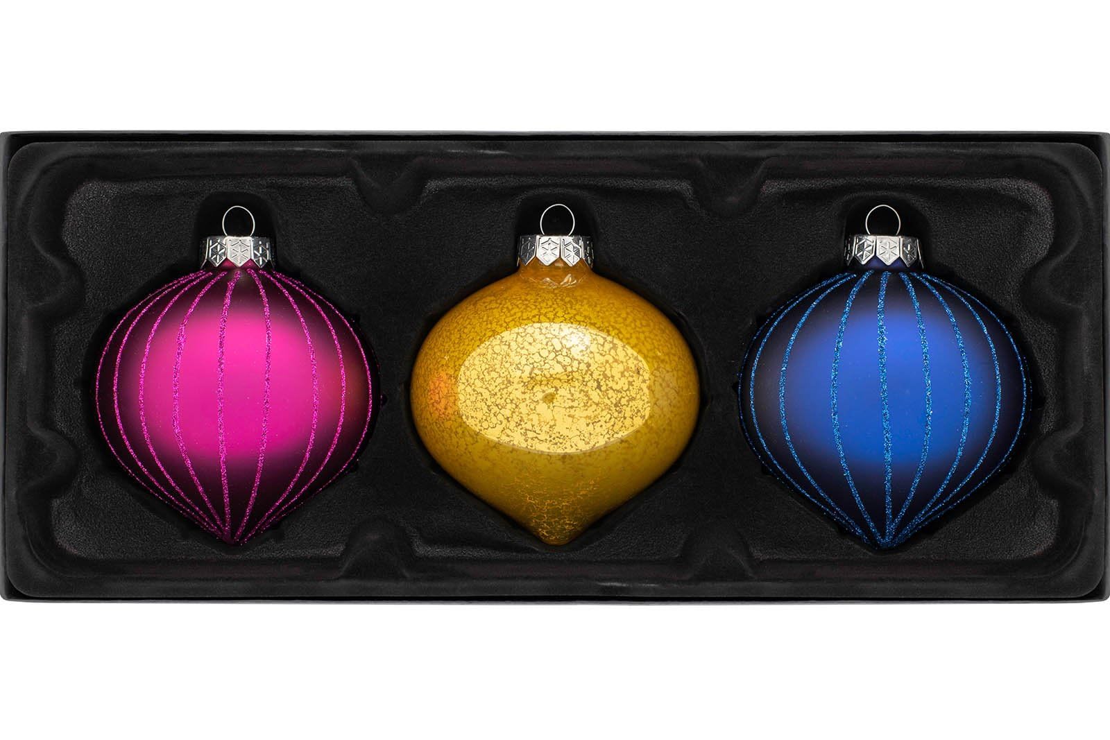 WeRChristmas Glass Christmas Tree Onion Baubles, Multi-Colour, 11 cm