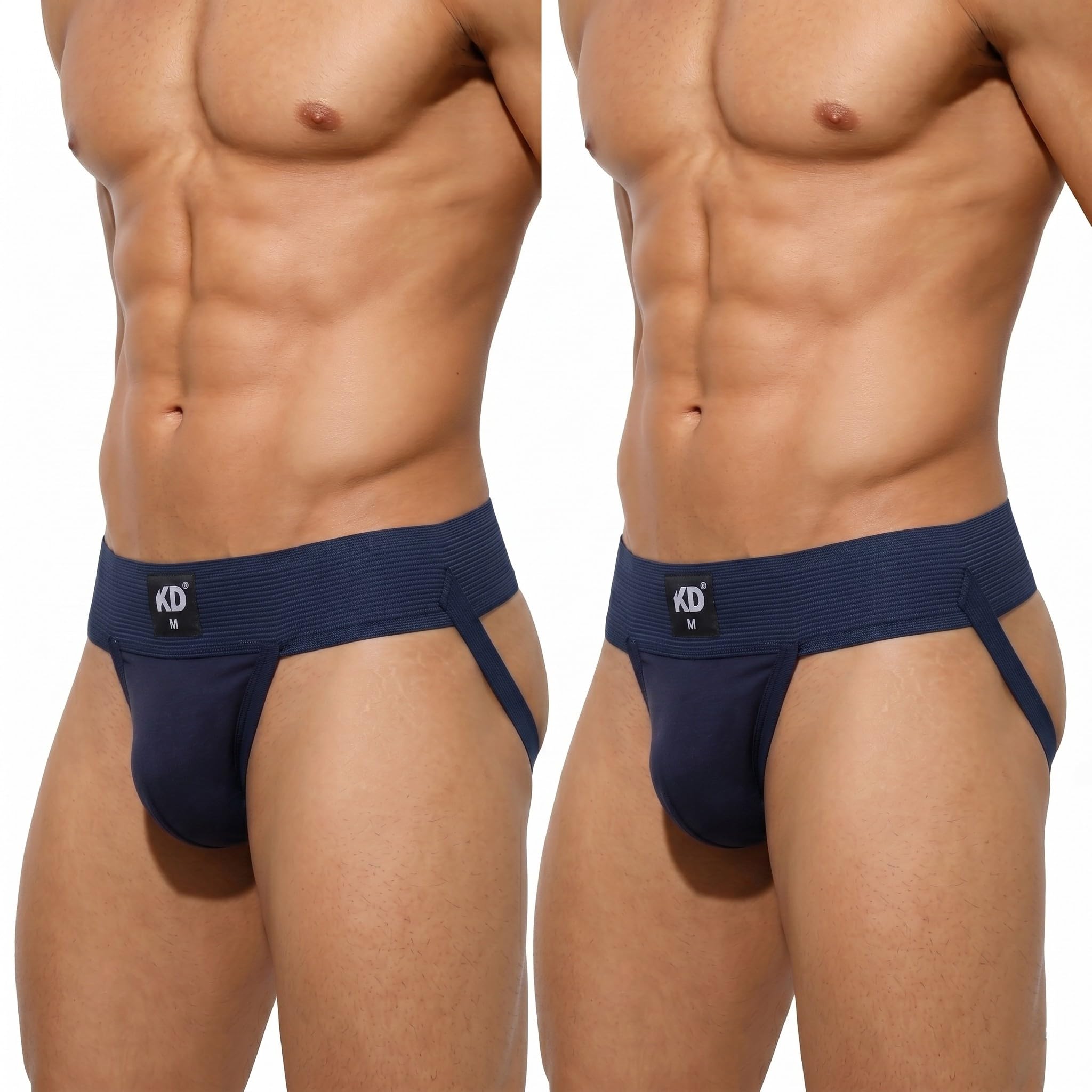 KD Willmax Organic Cotton Jockstrap Gym Supporter – 3” Waistband, Soft & Durable (Navy Pack 2, 3X-Large)