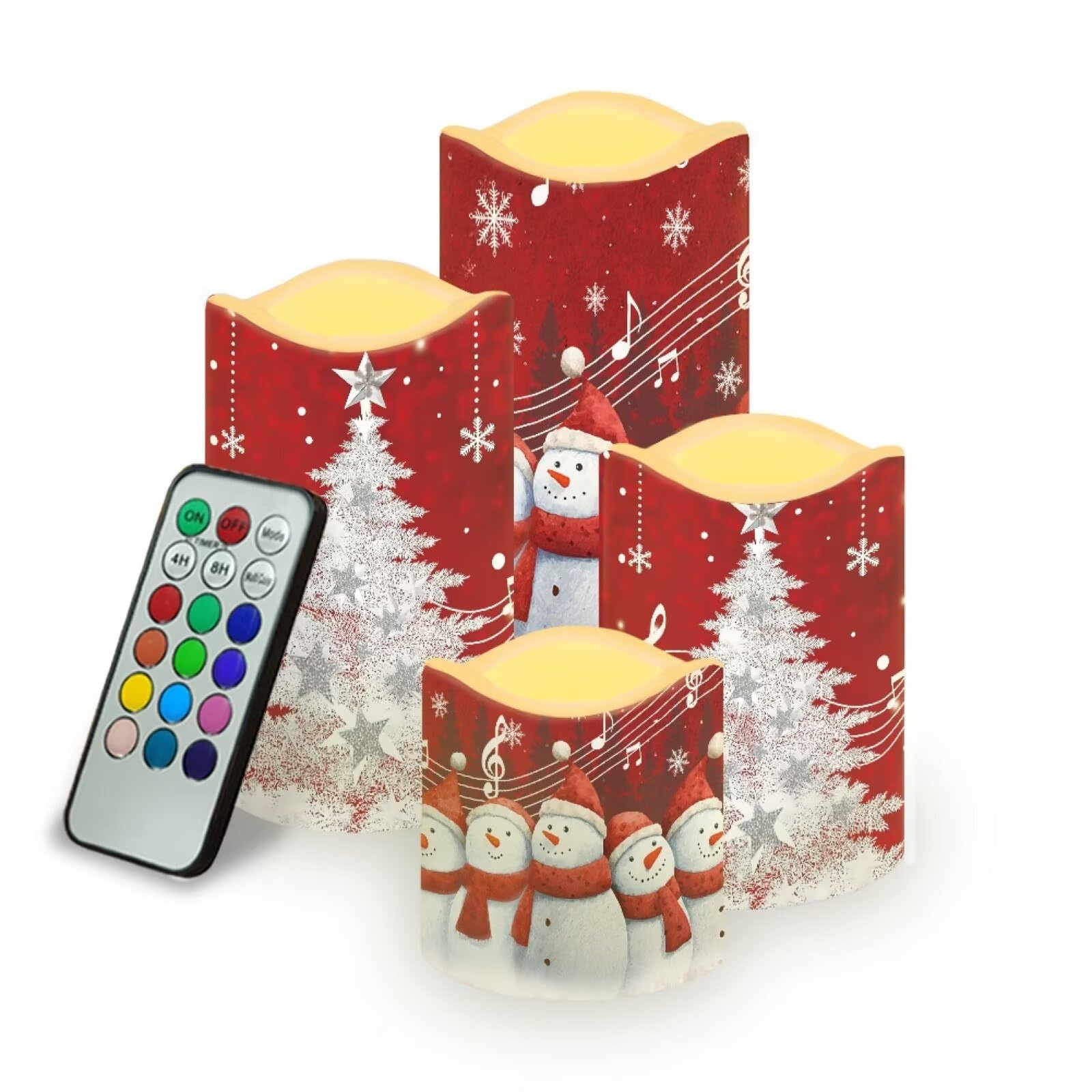 Stained Glass Cardinal LED Flameless Candles Set of 4 | Flameless Candle Set with Timer, Battery Operated, Fake Candles for Living Room Table Centerpieces