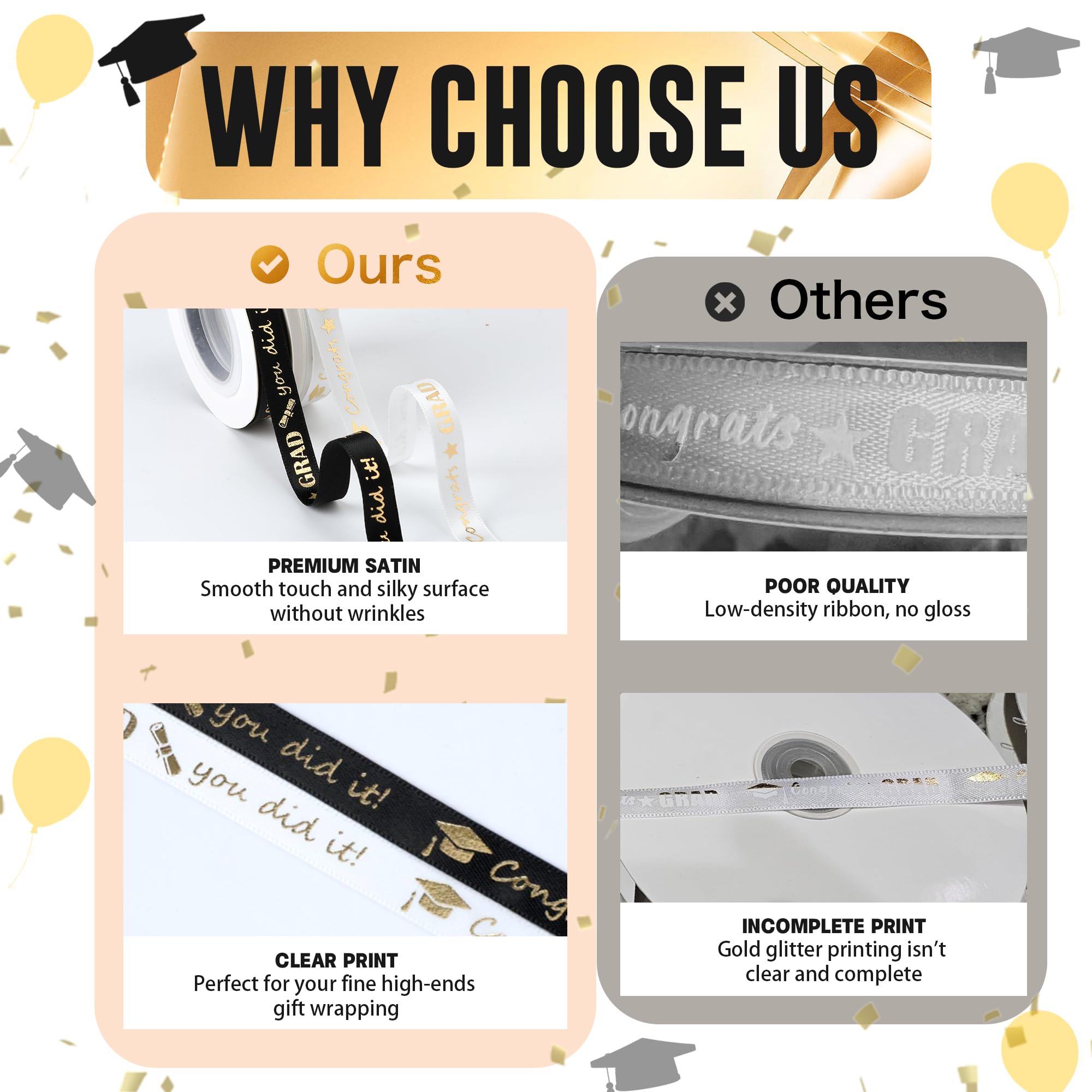 Snapklik.com : 2 Rolls 3/8 Inch Graduation Ribbon Class Of 2025, Black ...