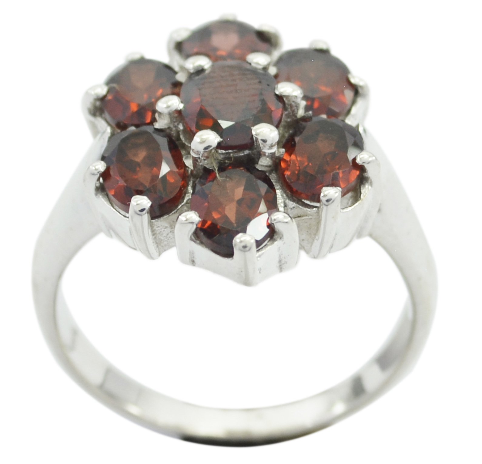 Bague de naissance en grenat véritable argent massif style grappe