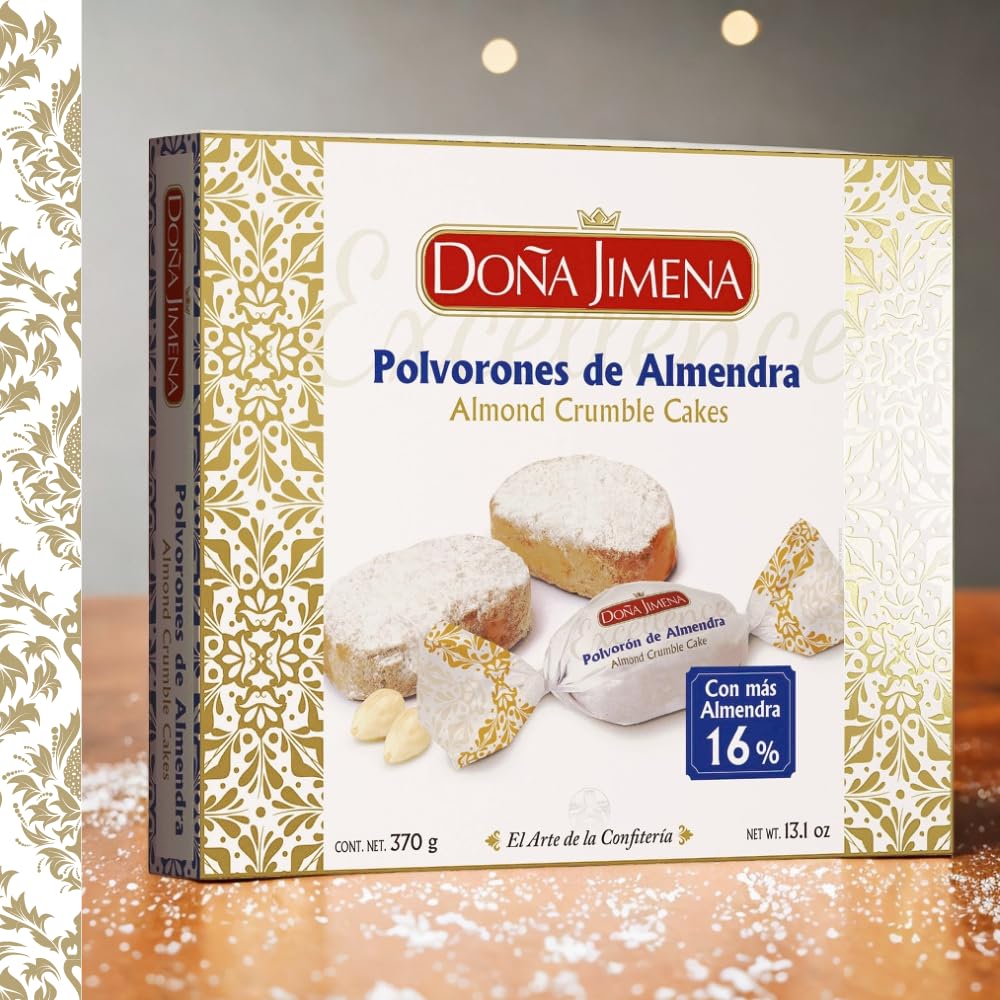 DOÑA JIMENA - Polvorón Excellence, Calidad Suprema, Típico Dulce Navideño, Polvoron Almendra, Exquisitos, Receta Artesanal, 370g