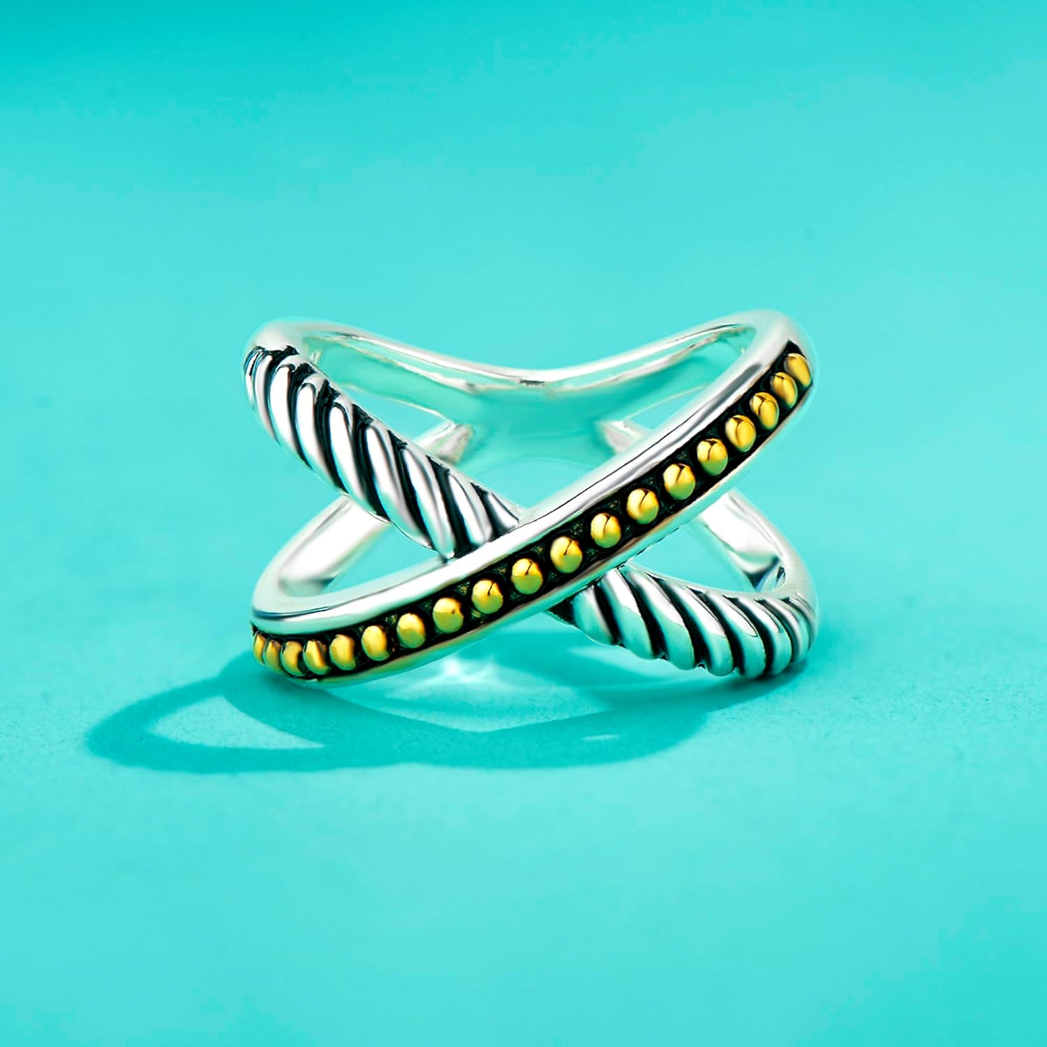 UNY JEWEL Twisted Cable Criss Cross Caviar Dots Ring Designer Inspired Women Bands Eternity Statement Jewelry - Image 2