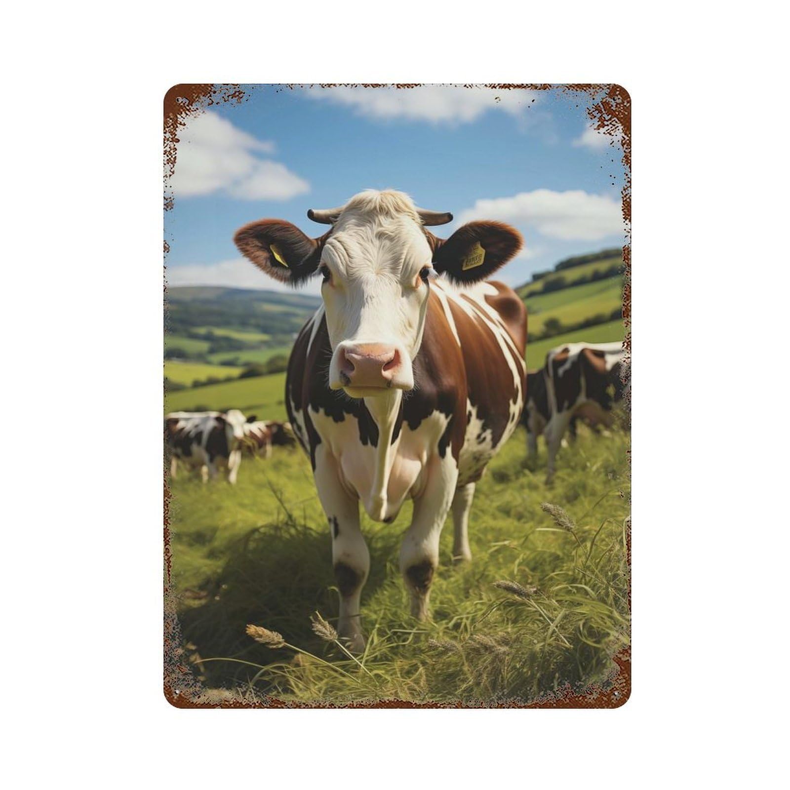 Cow Vache Holstein Cattle Decorative Tin Sign 15.7"x11.8", for Farmhouse, Kitchen And Entryway Decor, Shabby Chic Decor