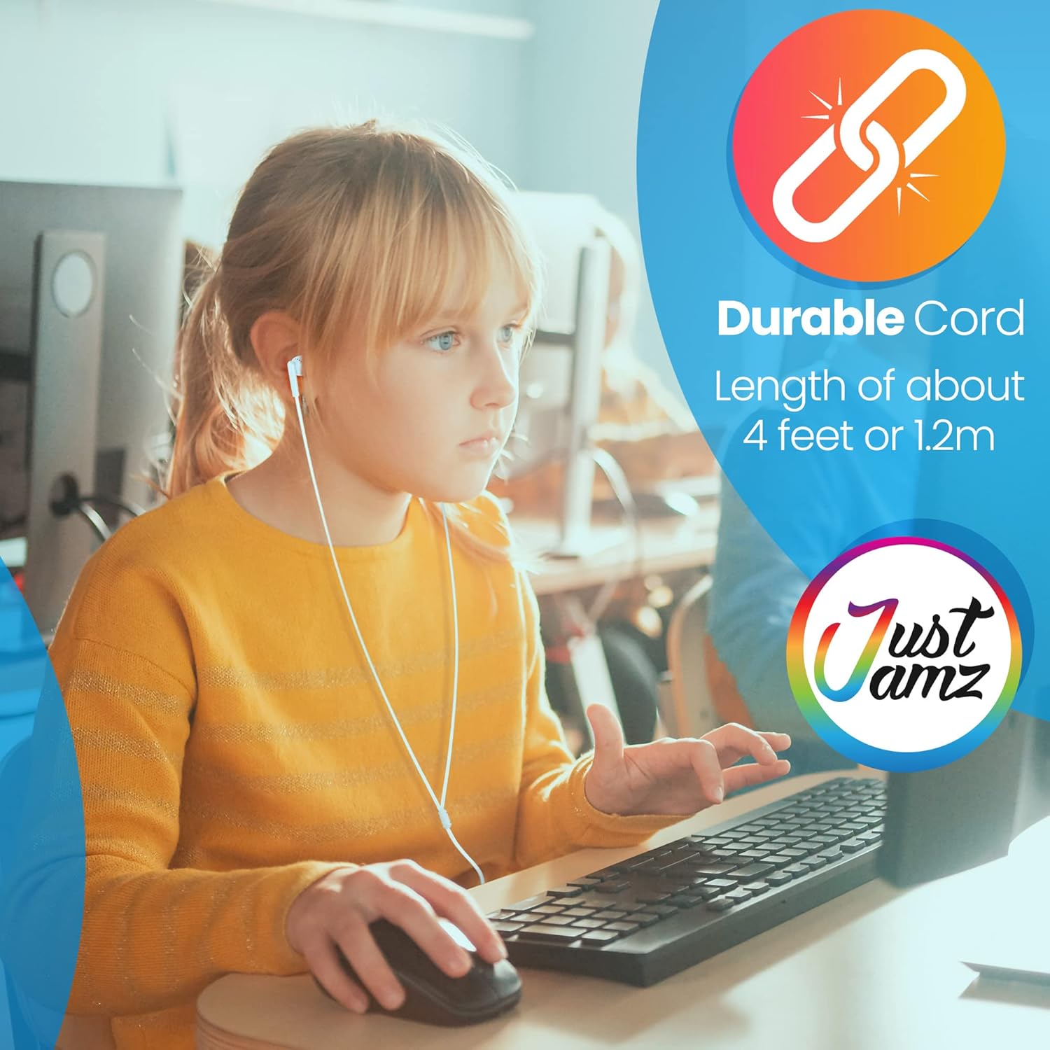 JustJamz 80-Pack Classroom Earbuds | 30 USB-C Headphones with Microphone + 50 Pearl White 3.5mm Listening-Only Earbuds, Wired Earphones for Schools, Zoom, Testing, iPhone 15/16, Chromebooks