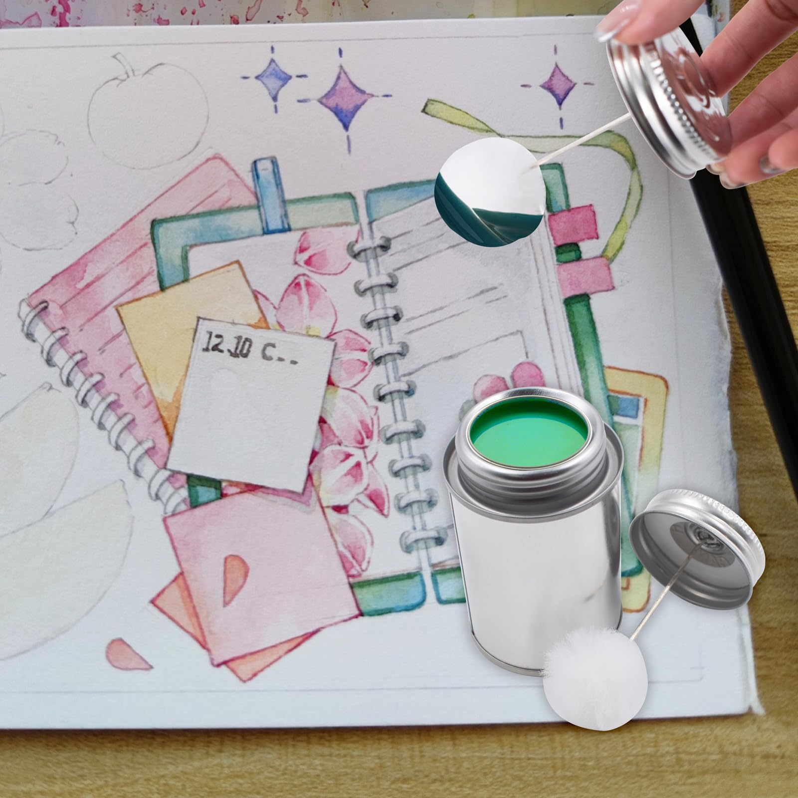 Lot de 6 tampons en laine avec pinceau à boule, fer blanc vide avec applicateur pour peinture artistique, projets de bricolage, outil de teinture du cuir avec applicateur (capacité de 125 ml)