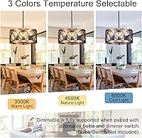Vista 6 de Light Fixtures Ceiling Mount,3-Lights Semi Flush Mount Ceiling Light Fixture,15.7" Black Dining Room Chandelier Rustic Drum Chandelier Pendant Light