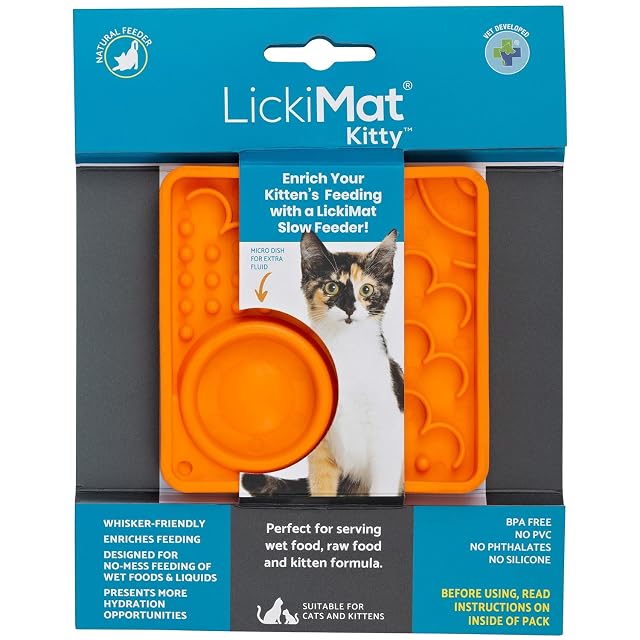 LickiMat Tapete de comida para gatos - Alimentador lento para gatos con micro plato para mayor hidratación